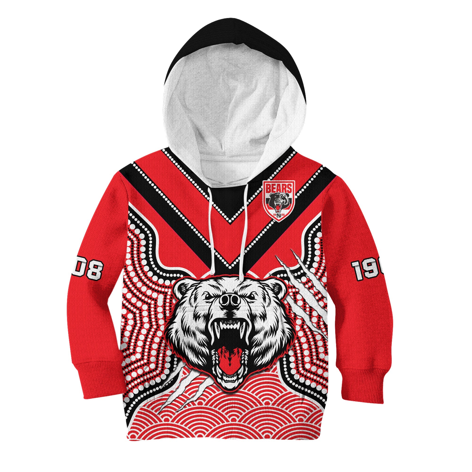 (Custom Text And Number) North Sydney Rugby Hoodie KID Bears 1908 Indigenous Pattern - Vibe Hoodie Shop