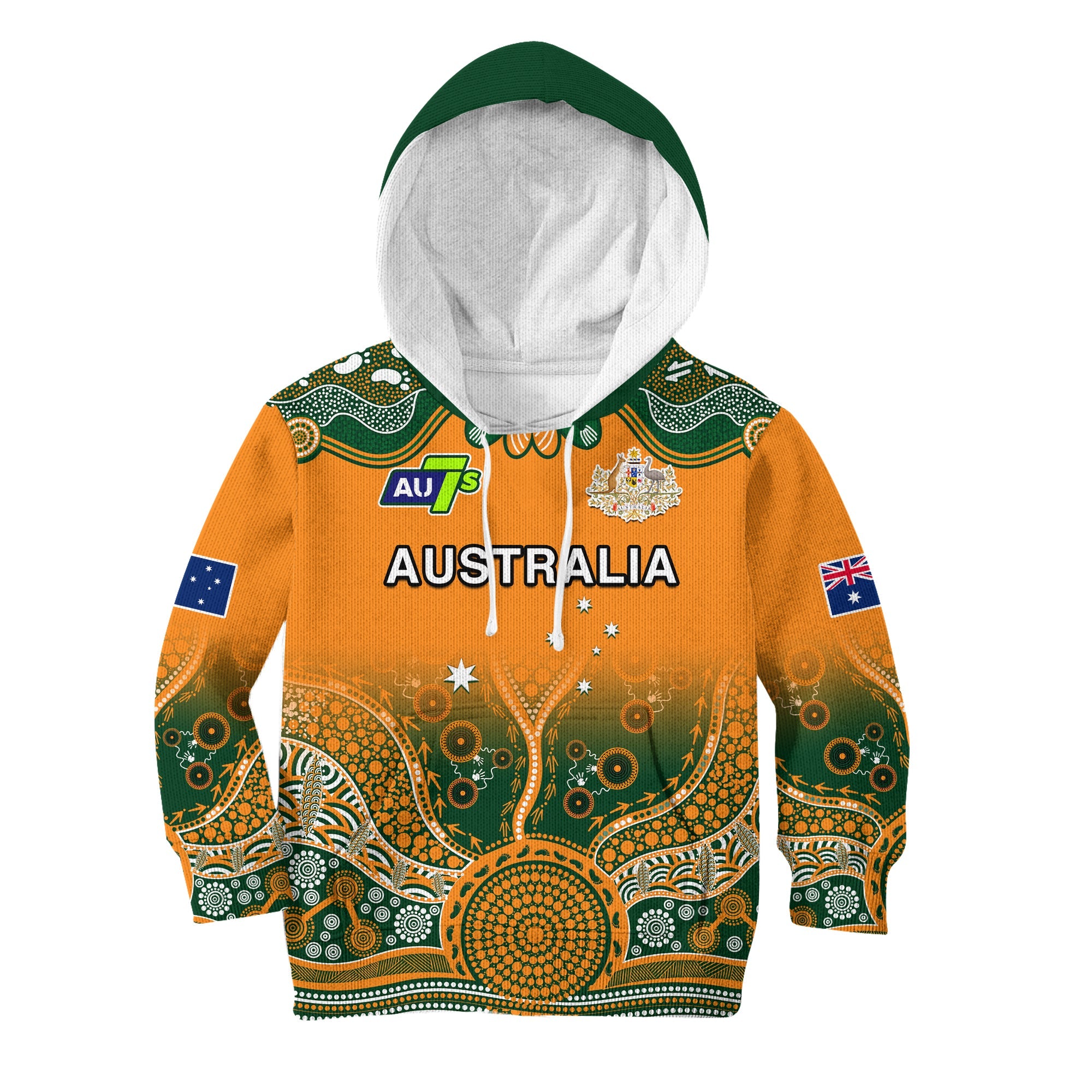 (Custom Text And Number) Australia Rugby Hoodie KID Aussie Sevens Original Indigenous - Vibe Hoodie Shop