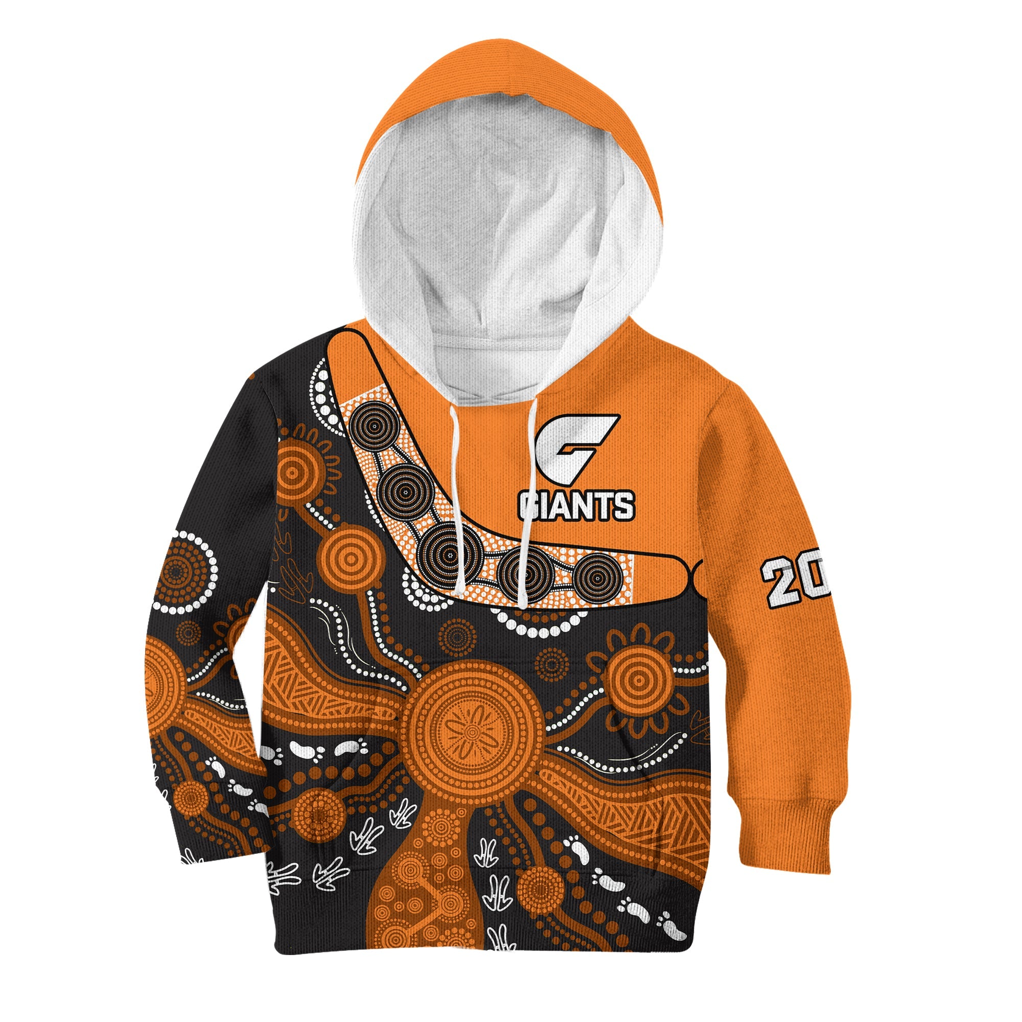 (Custom Text And Number) Greater Western Sydney Football Hoodie KID Giants 2012 Boomerang Indigenous Pattern - Vibe Hoodie Shop