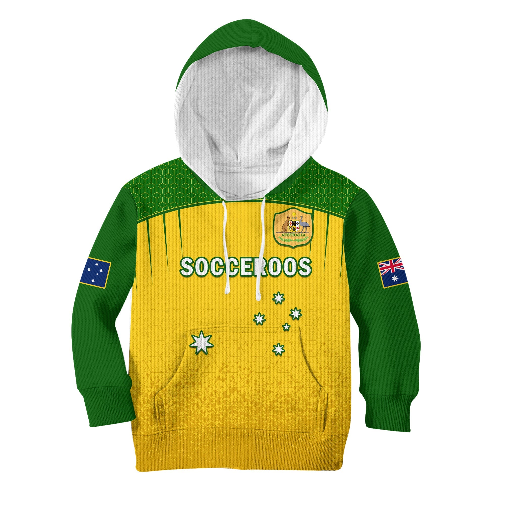 (Custom Text And Number) Australia Soccer Hoodie KID Socceroos Dots Kangaroo Simple Style - Vibe Hoodie Shop