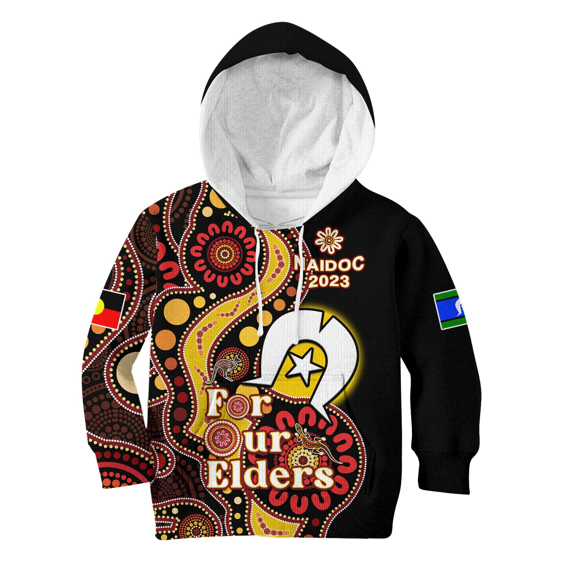 (Custom Text And Number) Australia NAIDOC Week 2023 Hoodie KID Indigenous For Our Elders - Vibe Hoodie Shop