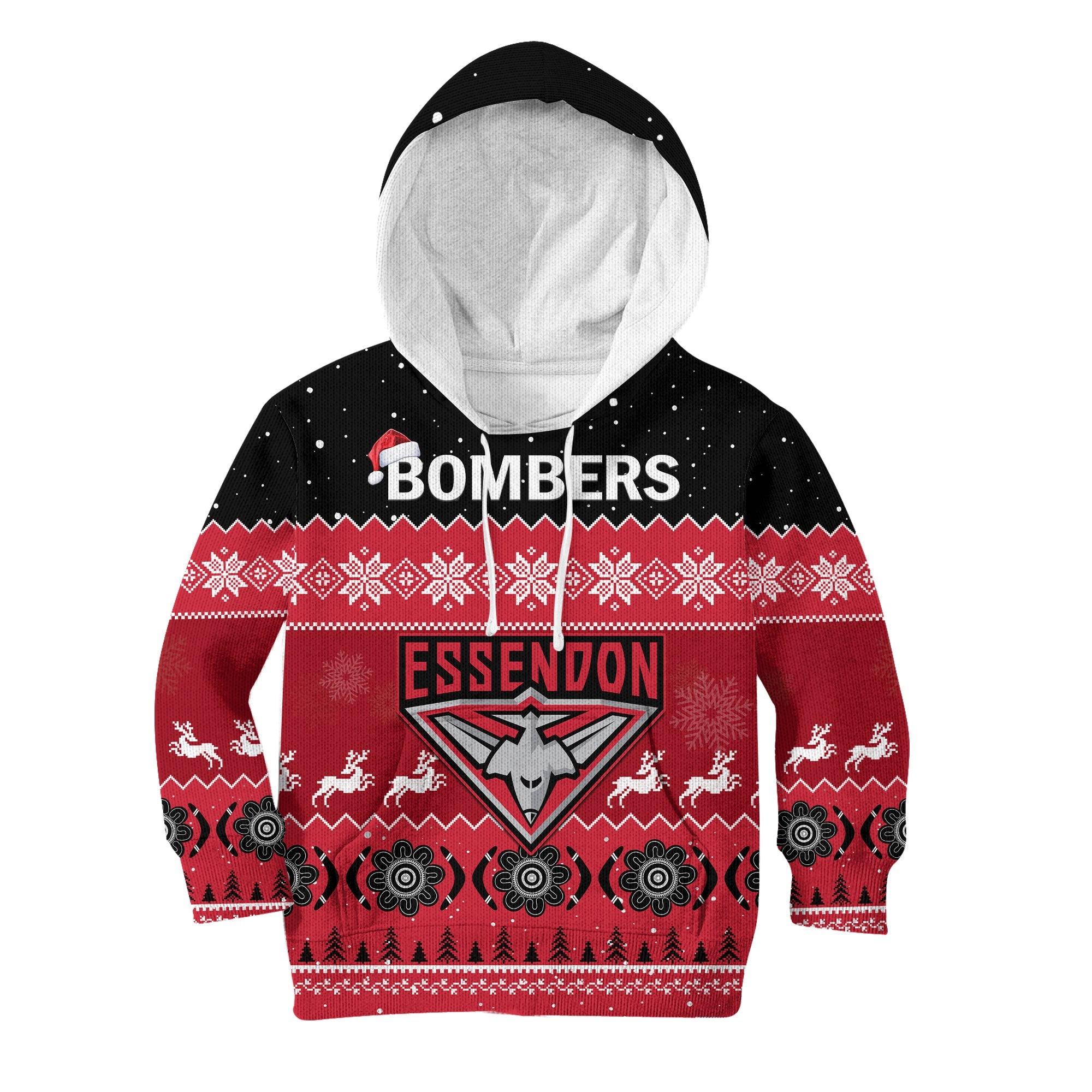 (Custom Personalised) Essendon Football Hoodie KID Bombers Indigenous Merry Christmas - Vibe Hoodie Shop