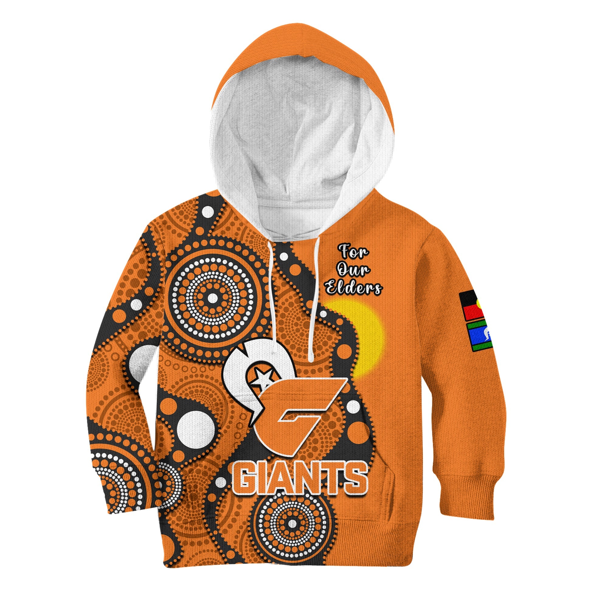 (Custom Text And Number) GWS Giants Football NAIDOC 2023 Hoodie KID Indigenous For Our Elders - Vibe Hoodie Shop