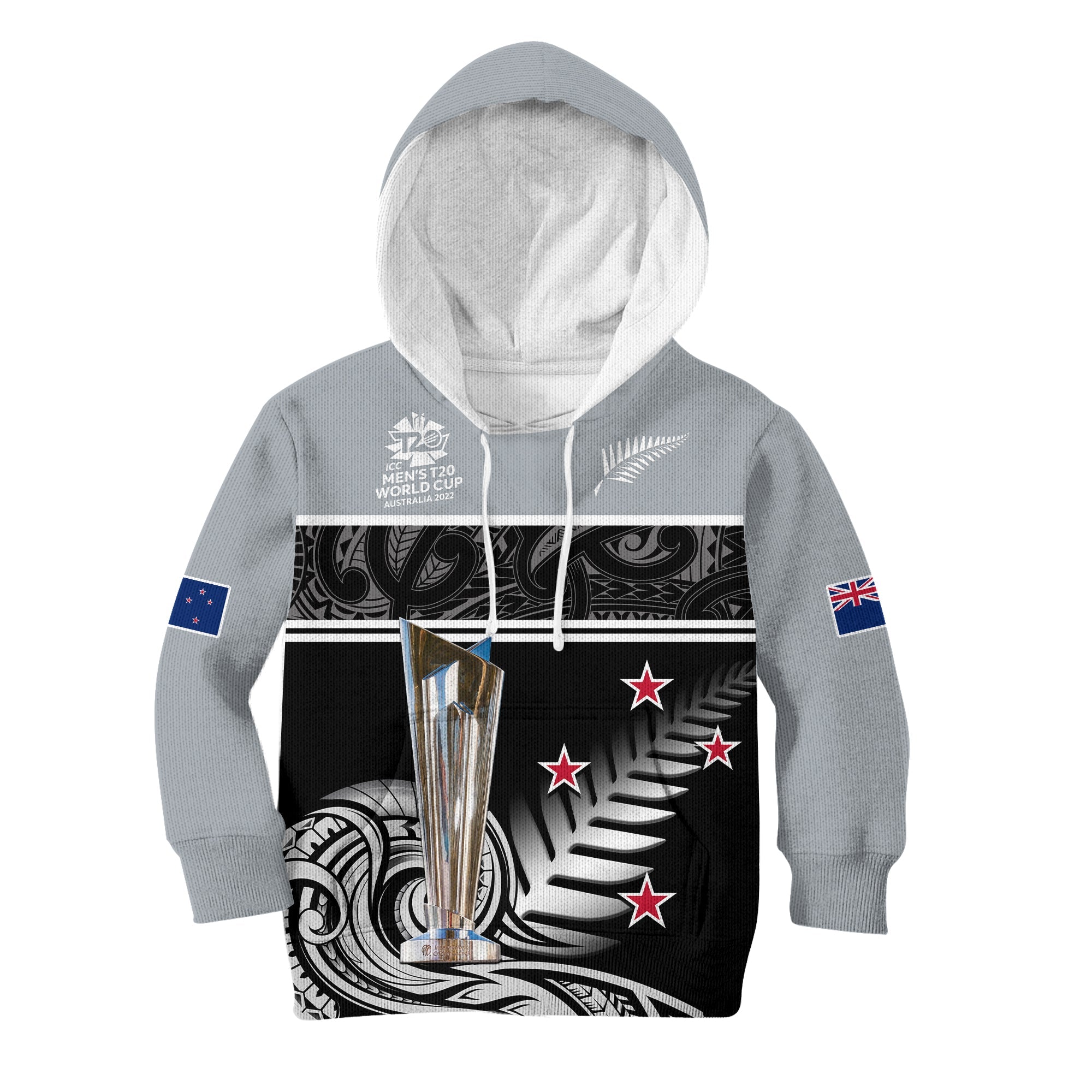 (Custom Text And Number) New Zealand Cricket Hoodie KID Black Caps Champions Mens T20 WC 2022 - Vibe Hoodie Shop