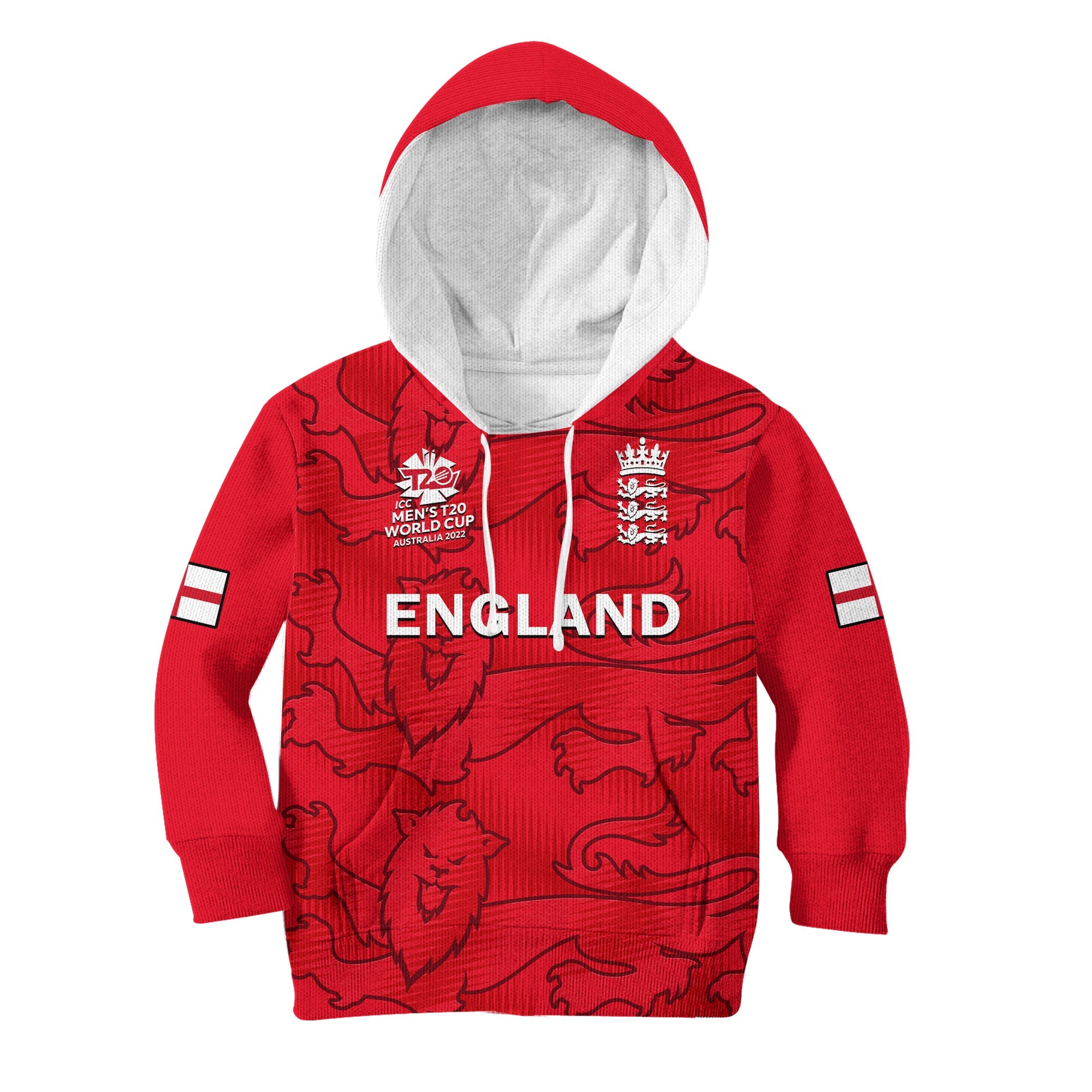 (Custom Text And Number) England Cricket Hoodie KID Mens T20 World Cup - Vibe Hoodie Shop