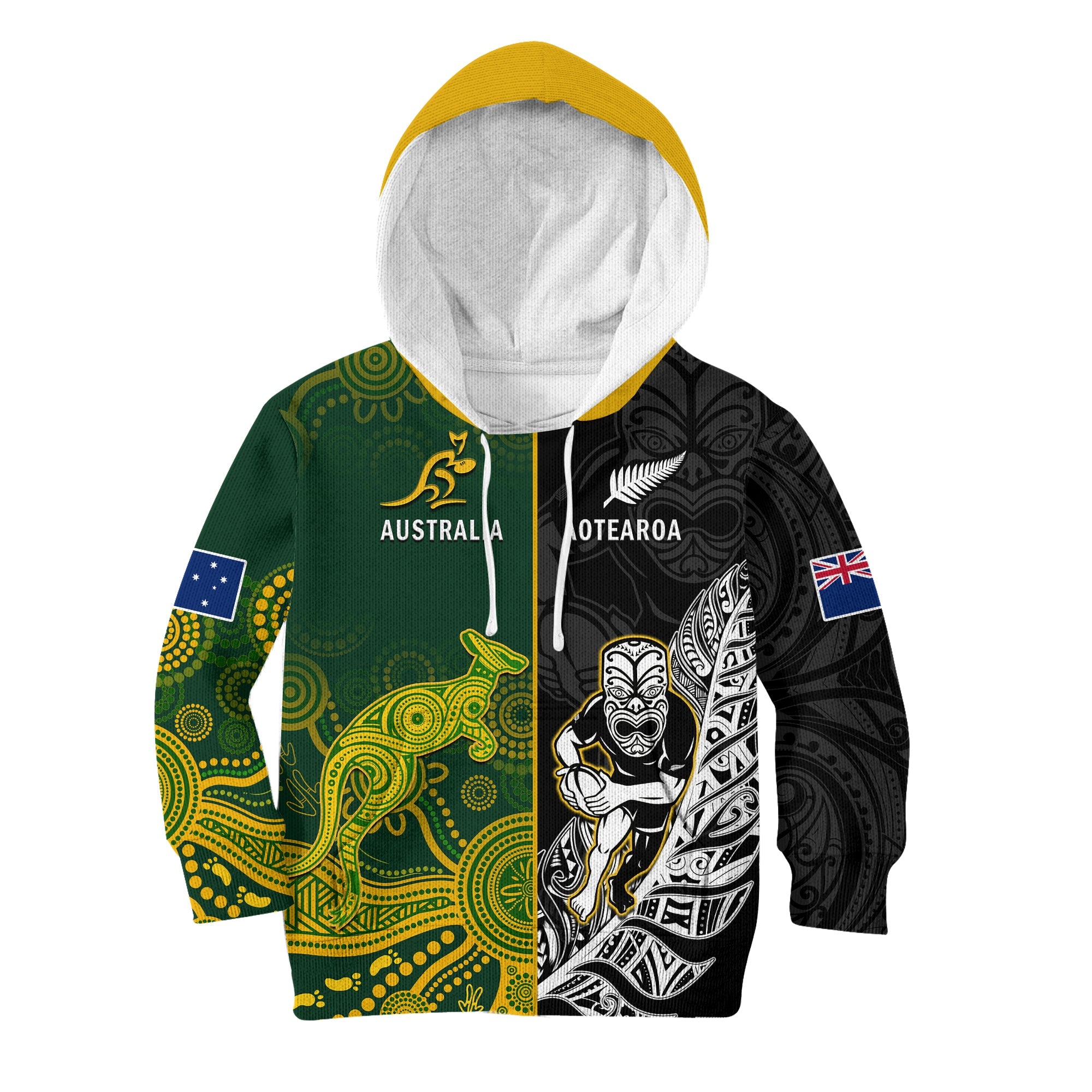 (Custom Personalised) Australia Rugby Mix Aotearoa Rugby Hoodie KID Wallabies All Black Special Version - Vibe Hoodie Shop