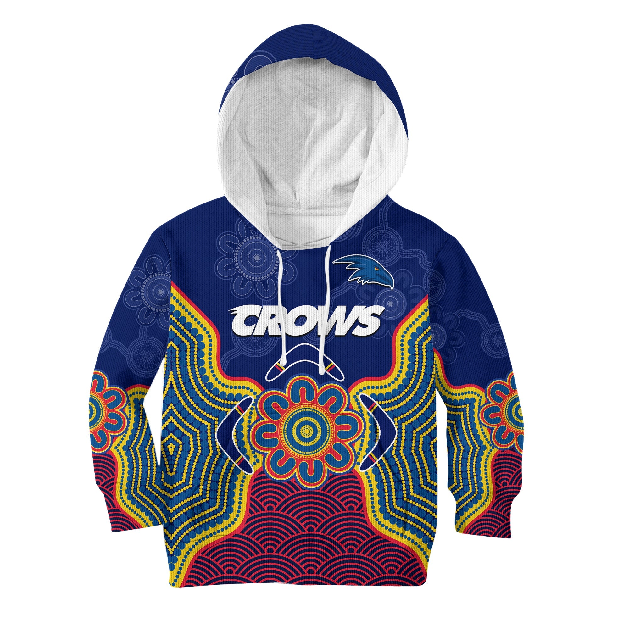 (Custom Text And Number) Adelaide Football Hoodie KID Crows Aboriginal Art - Vibe Hoodie Shop