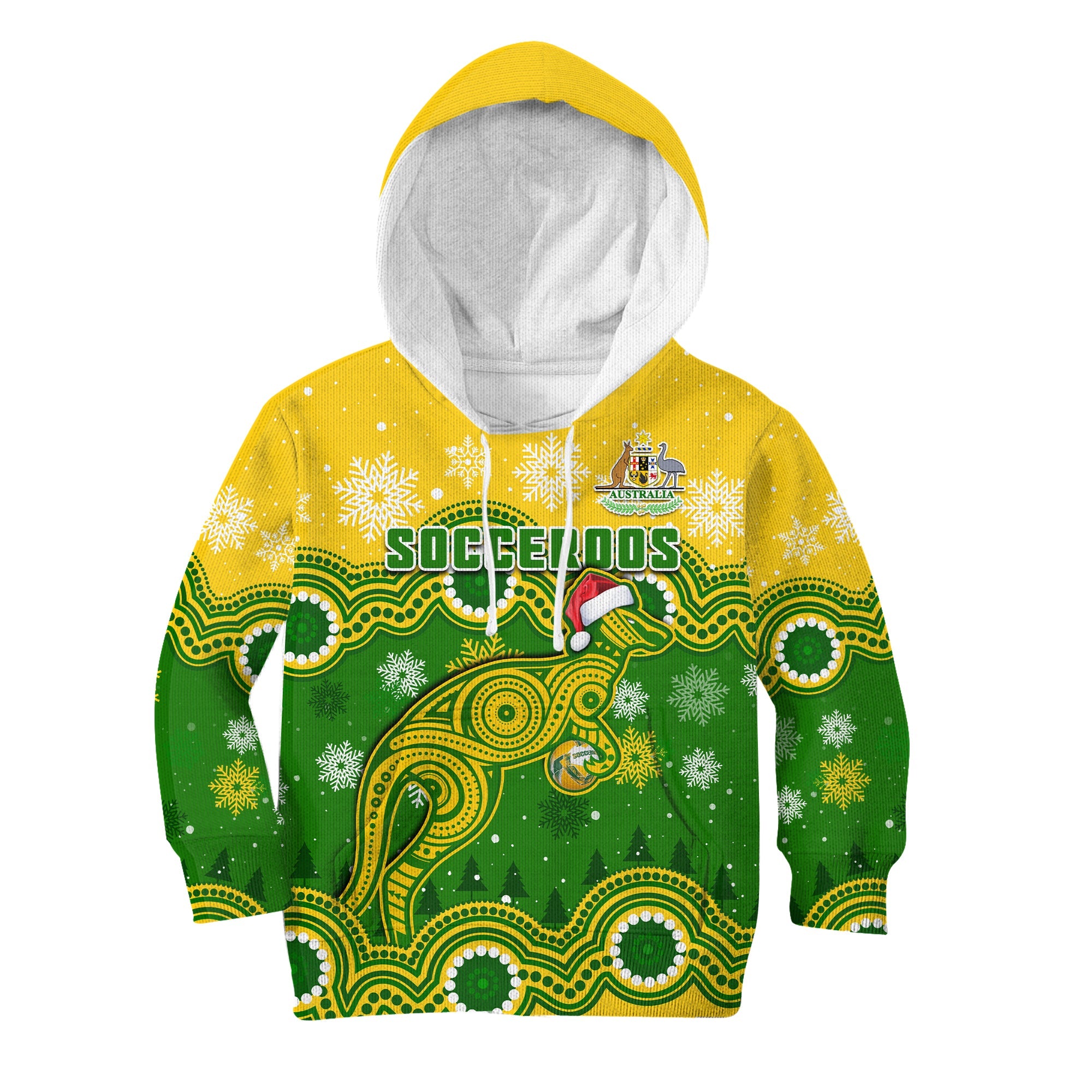 (Custom Personalised) Australia Soccer Christmas Hoodie KID Socceroos Indigenous Kangaroo - Vibe Hoodie Shop