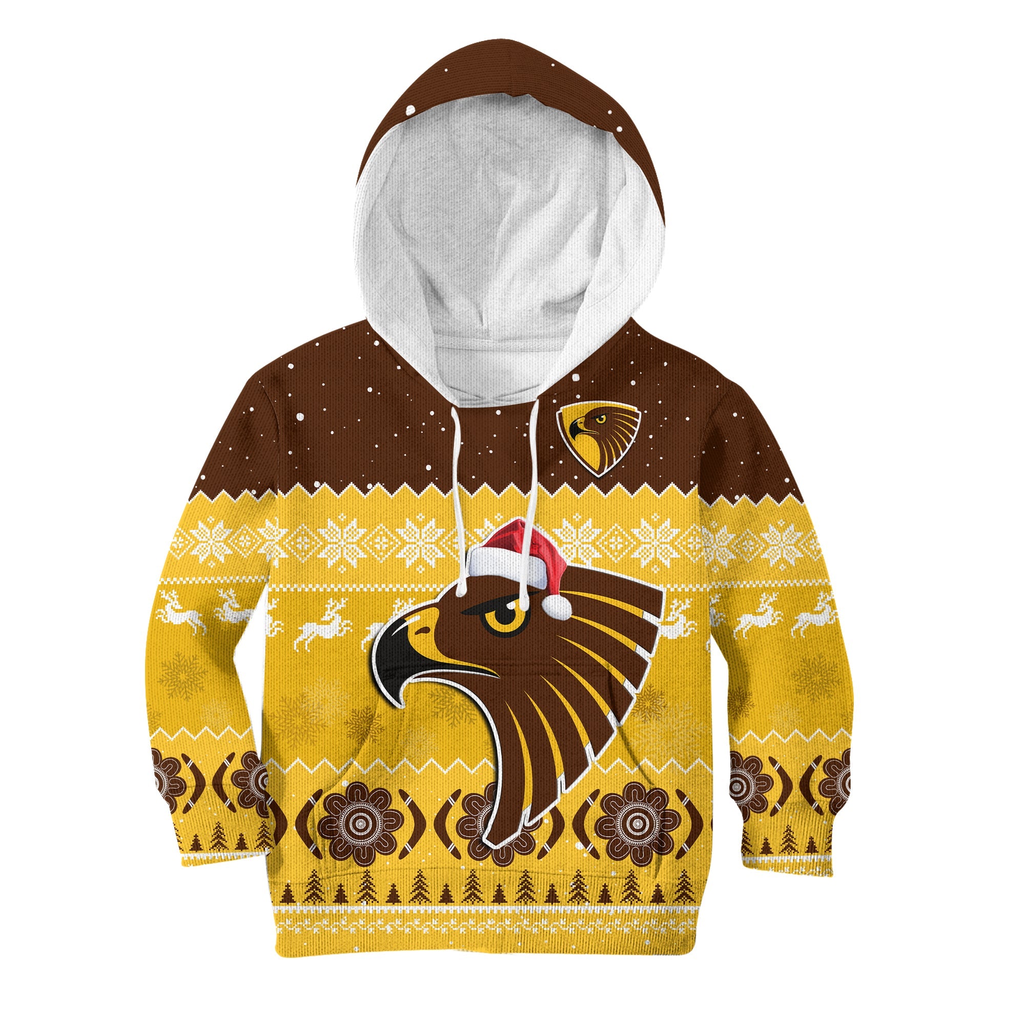 (Custom Personalised) Hawthorn Football Hoodie KID Hawks Indigenous Merry Christmas - Vibe Hoodie Shop