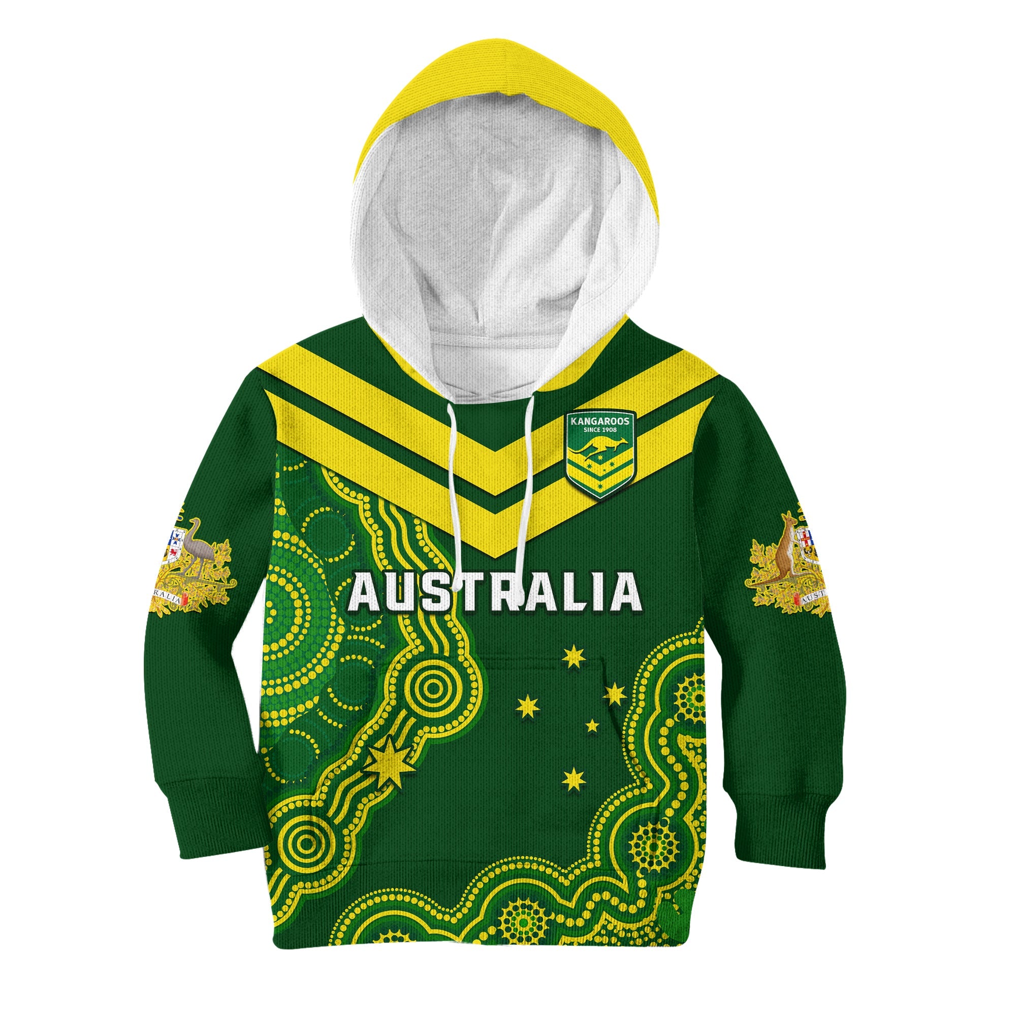 (Custom Text And Number) Australia Rugby Hoodie KID The Kangaroos Champions Pacific Indigenous - Vibe Hoodie Shop