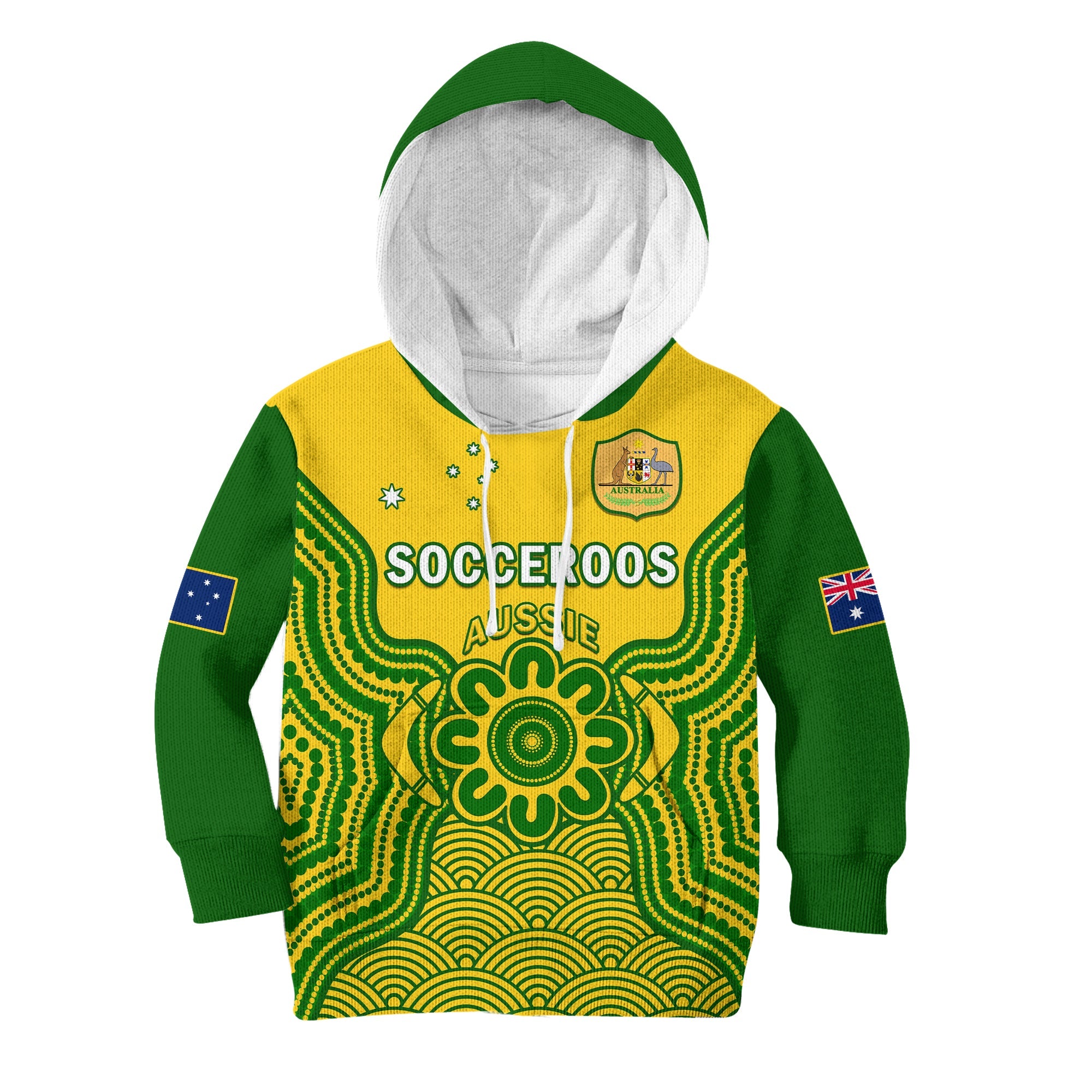 (Custom Text And Number) Australia Soccer Hoodie KID Socceroos Aboriginal Go Champions World Cup 2022 - Vibe Hoodie Shop