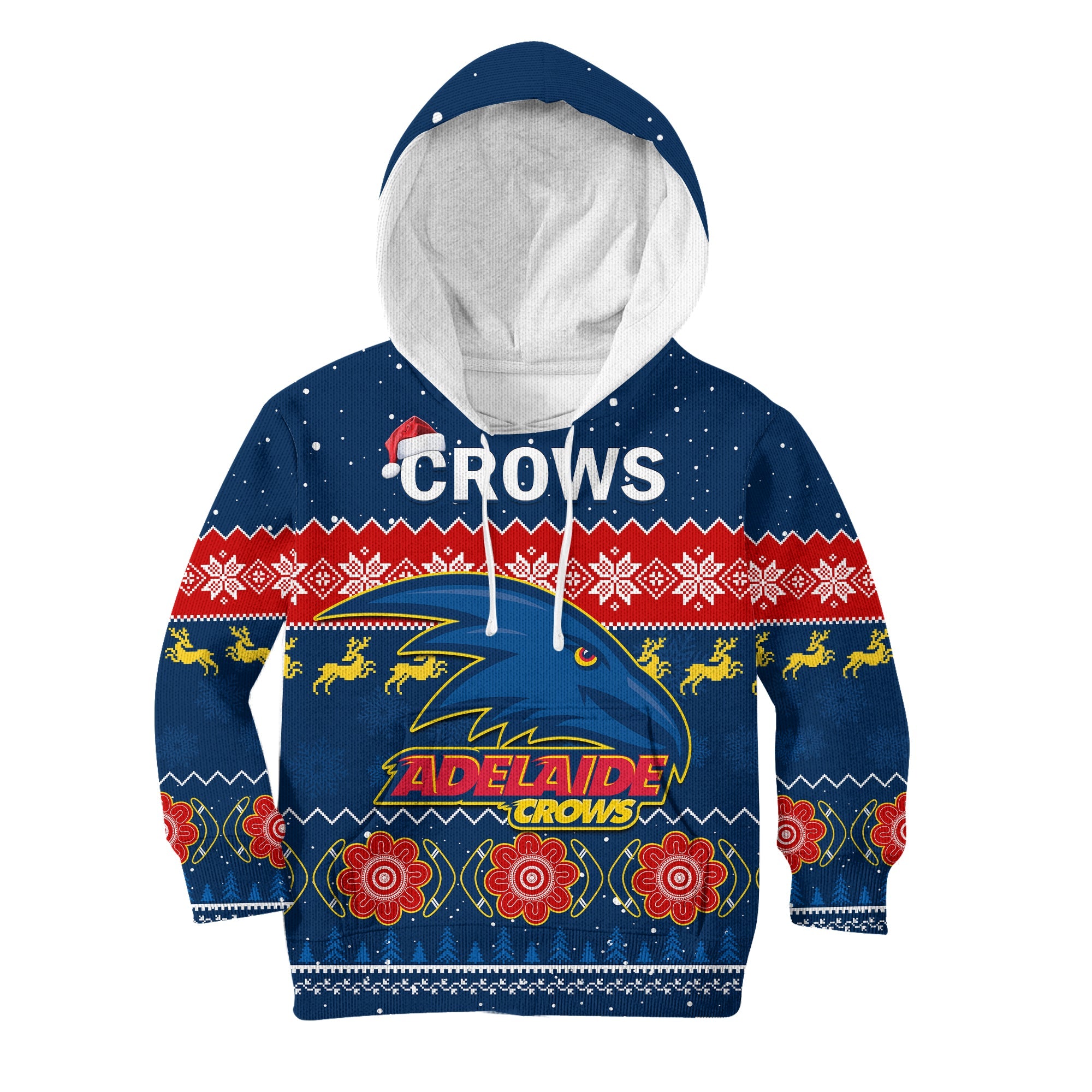 (Custom Personalised) Adelaide Football Hoodie KID Crows Indigenous Merry Christmas - Vibe Hoodie Shop