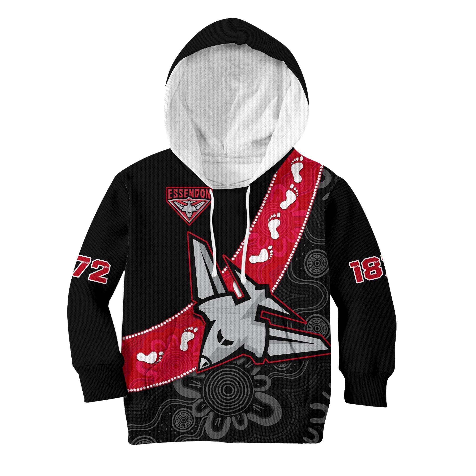 (Custom Text And Number) Essendon Football Hoodie KID Go Bombers 1872 Aboriginal Art - Vibe Hoodie Shop