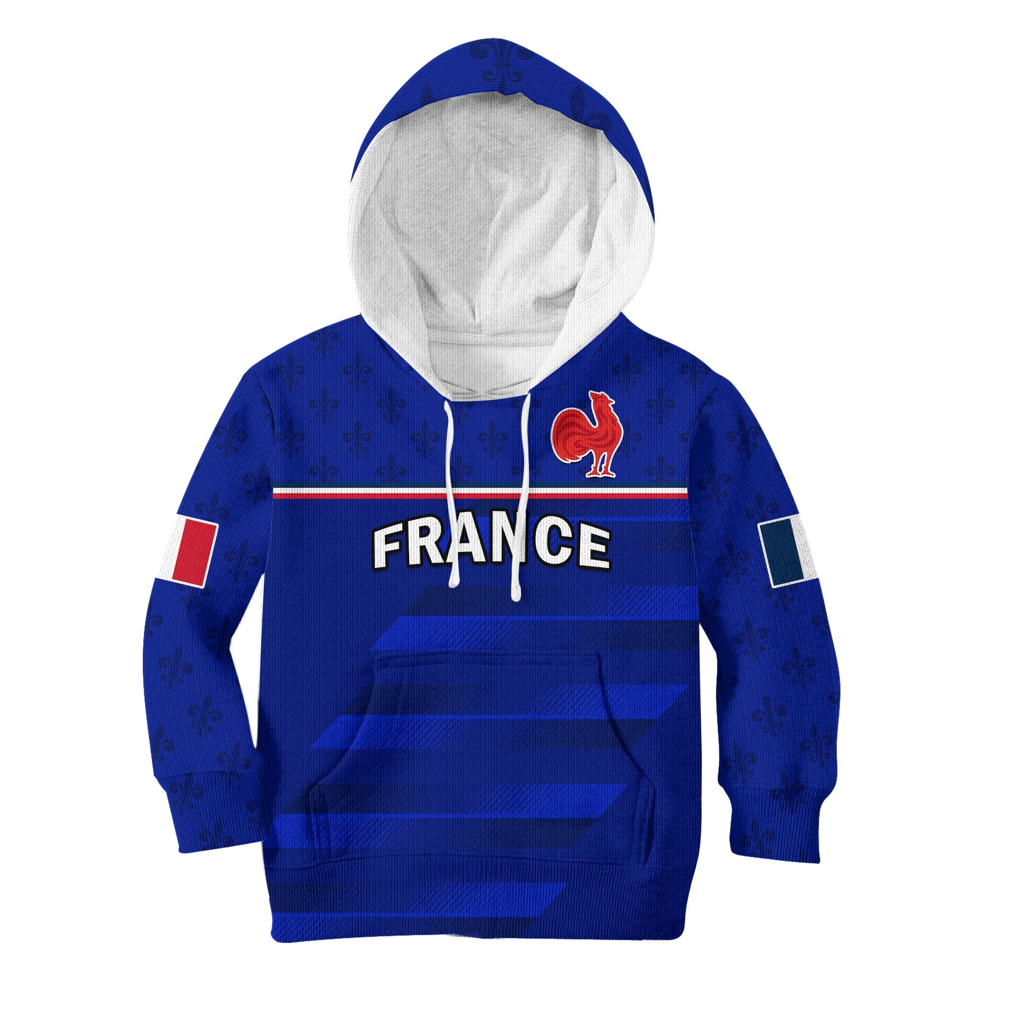 (Custom Text And Number) France Rugby Hoodie KID Outgoing Tour Allez Les Bleus - Vibe Hoodie Shop