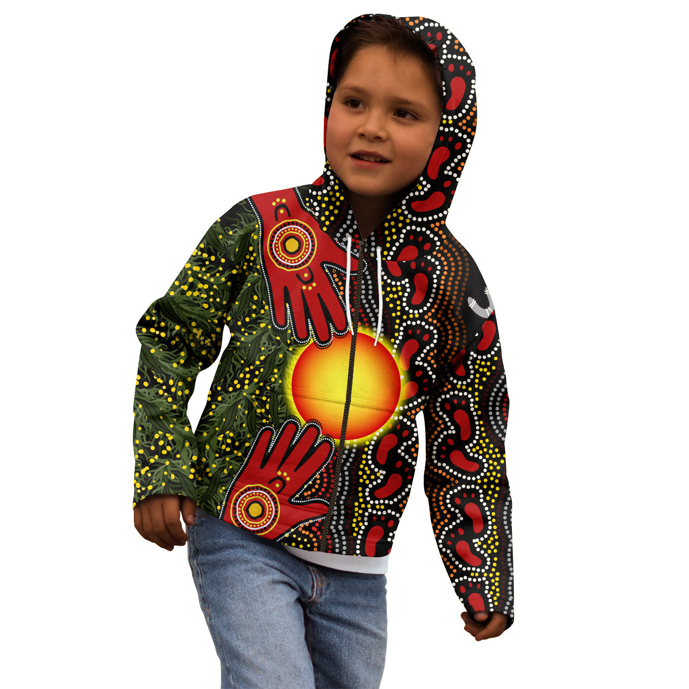 (Custom Text and Number) Aboriginal Dot Painting Hoodie KID Go To Touch The Sun - Vibe Hoodie Shop