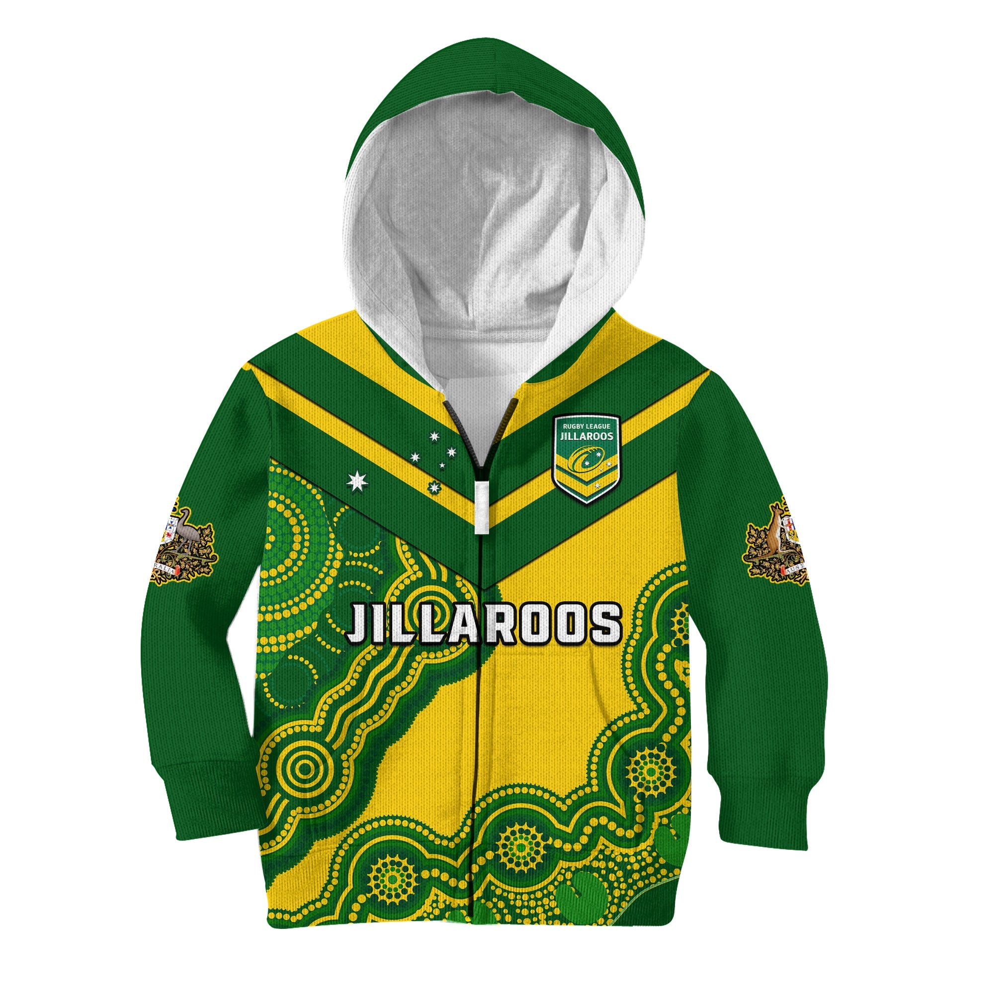 (Custom Text And Number) Australia Rugby Hoodie KID Jillaroos Champions Indigenous Yellow Style - Vibe Hoodie Shop