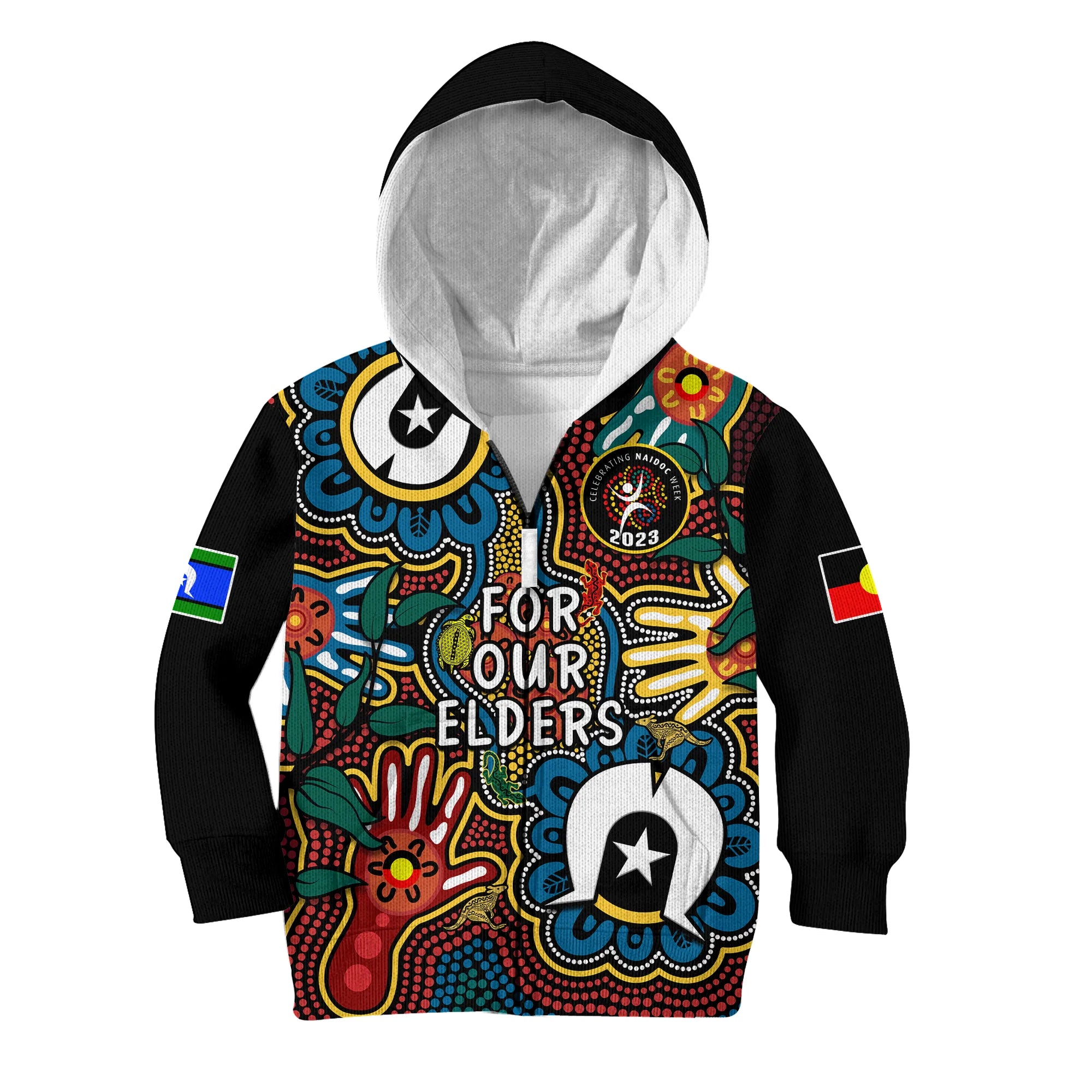 (Custom Text And Number) Australia NAIDOC Week 2023 Hoodie KID For Our Elders Indigenous - Vibe Hoodie Shop