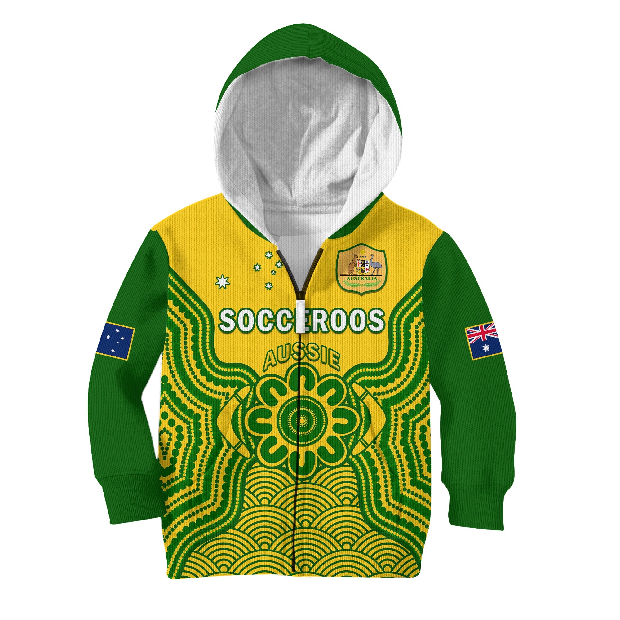 (Custom Text And Number) Australia Soccer Hoodie KID Socceroos Aboriginal Go Champions World Cup 2022 - Vibe Hoodie Shop