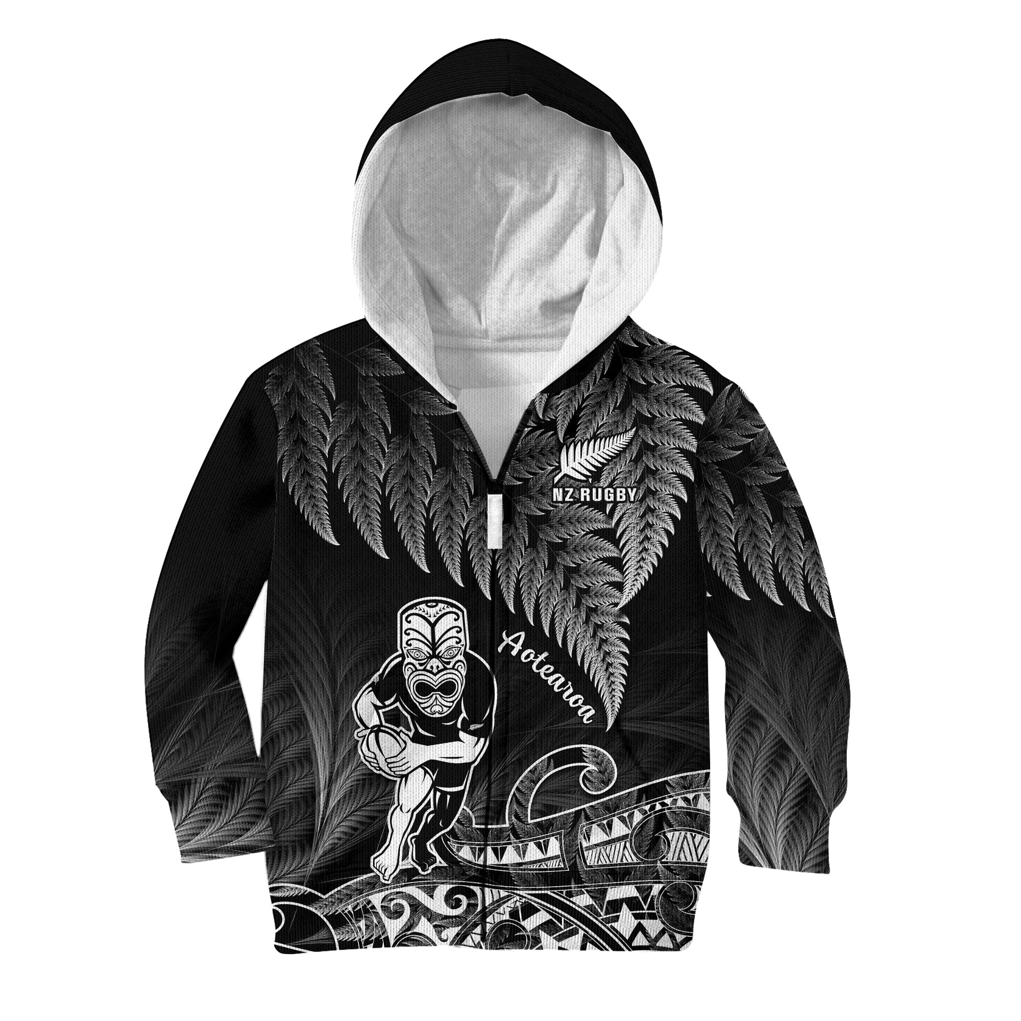 (Custom Text And Number) New Zealand Silver Fern Rugby Hoodie KID All Black Koru Maori - Vibe Hoodie Shop