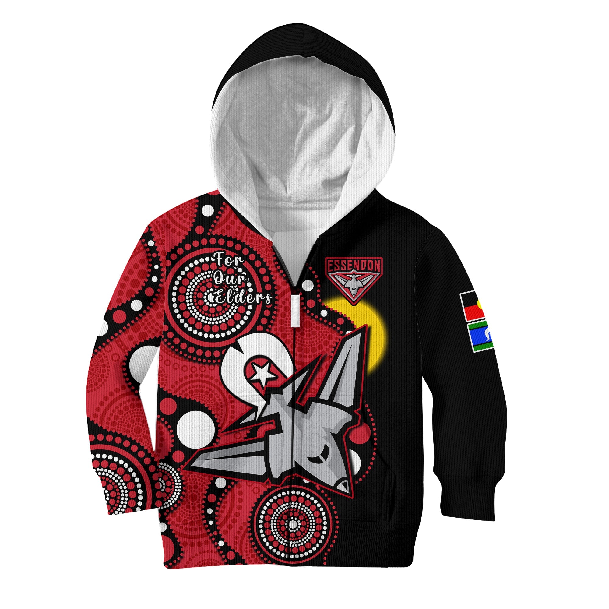 Essendon Football NAIDOC 2023 Hoodie KID Bombers For Our Elders Indigenous Art - Vibe Hoodie Shop