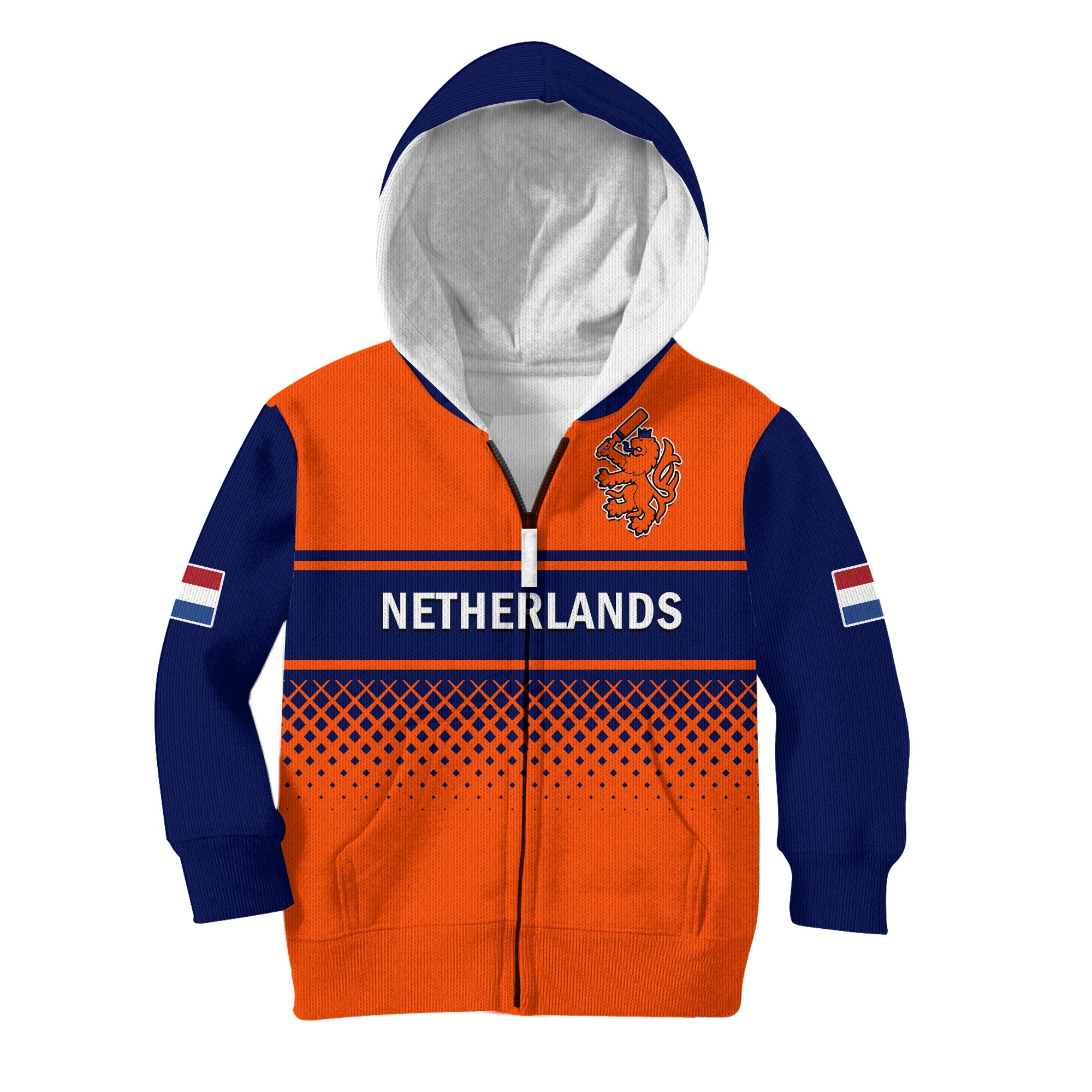 (Custom Text And Number) Netherlands Cricket Hoodie KID ODI Simple Orange Style - Vibe Hoodie Shop