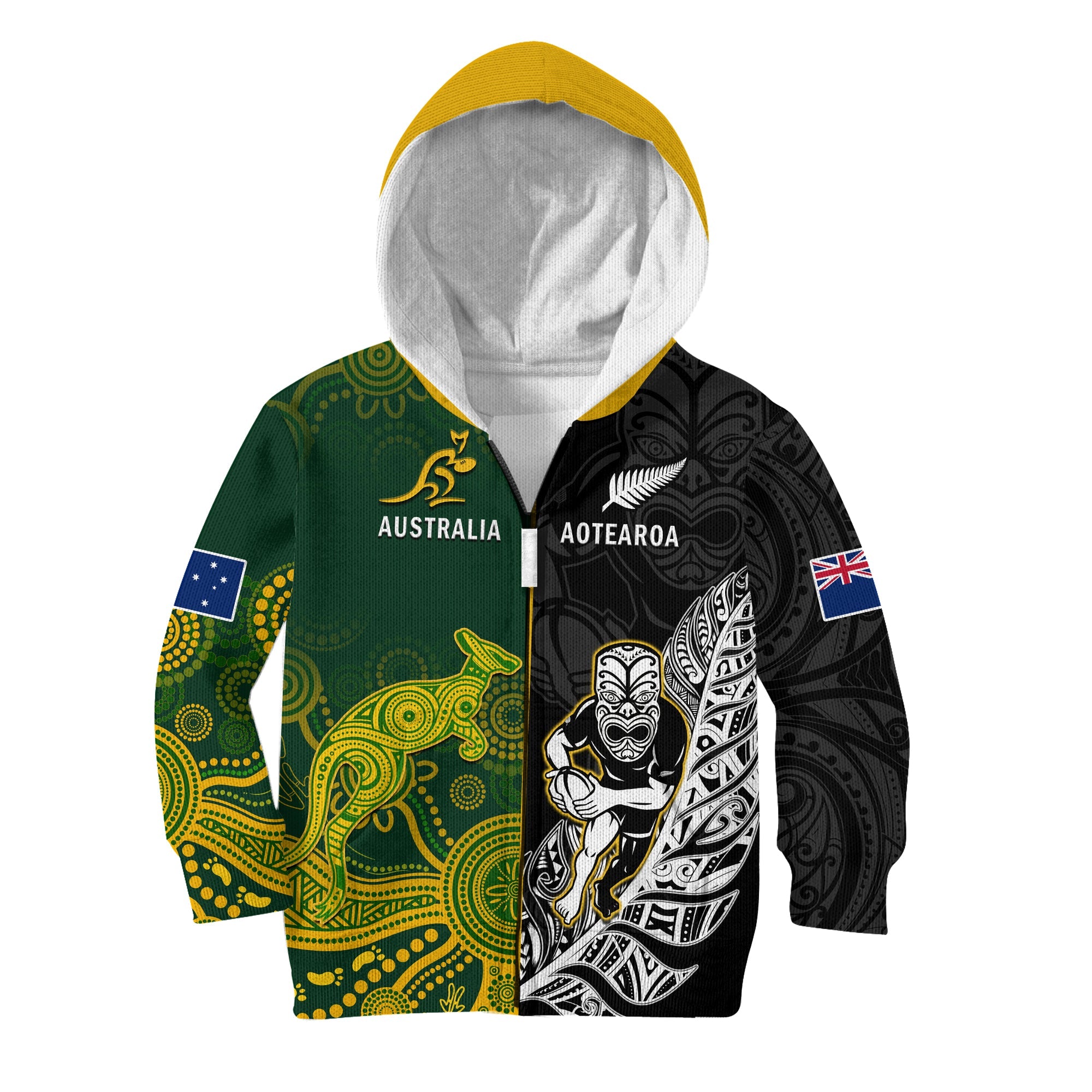 (Custom Personalised) Australia Rugby Mix Aotearoa Rugby Hoodie KID Wallabies All Black Special Version - Vibe Hoodie Shop