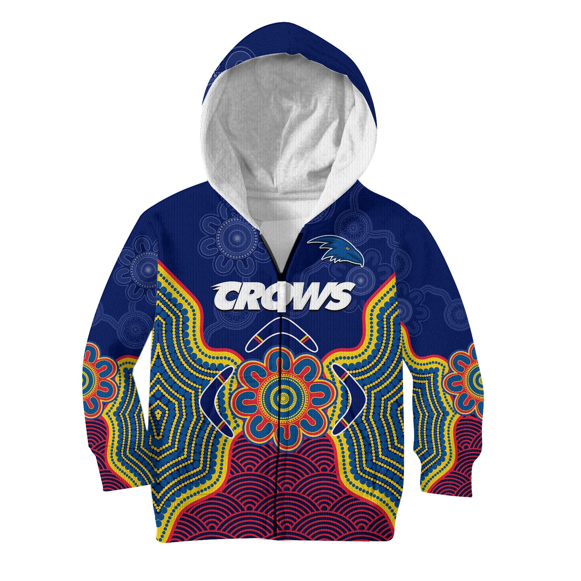 (Custom Text And Number) Adelaide Football Hoodie KID Crows Aboriginal Art - Vibe Hoodie Shop