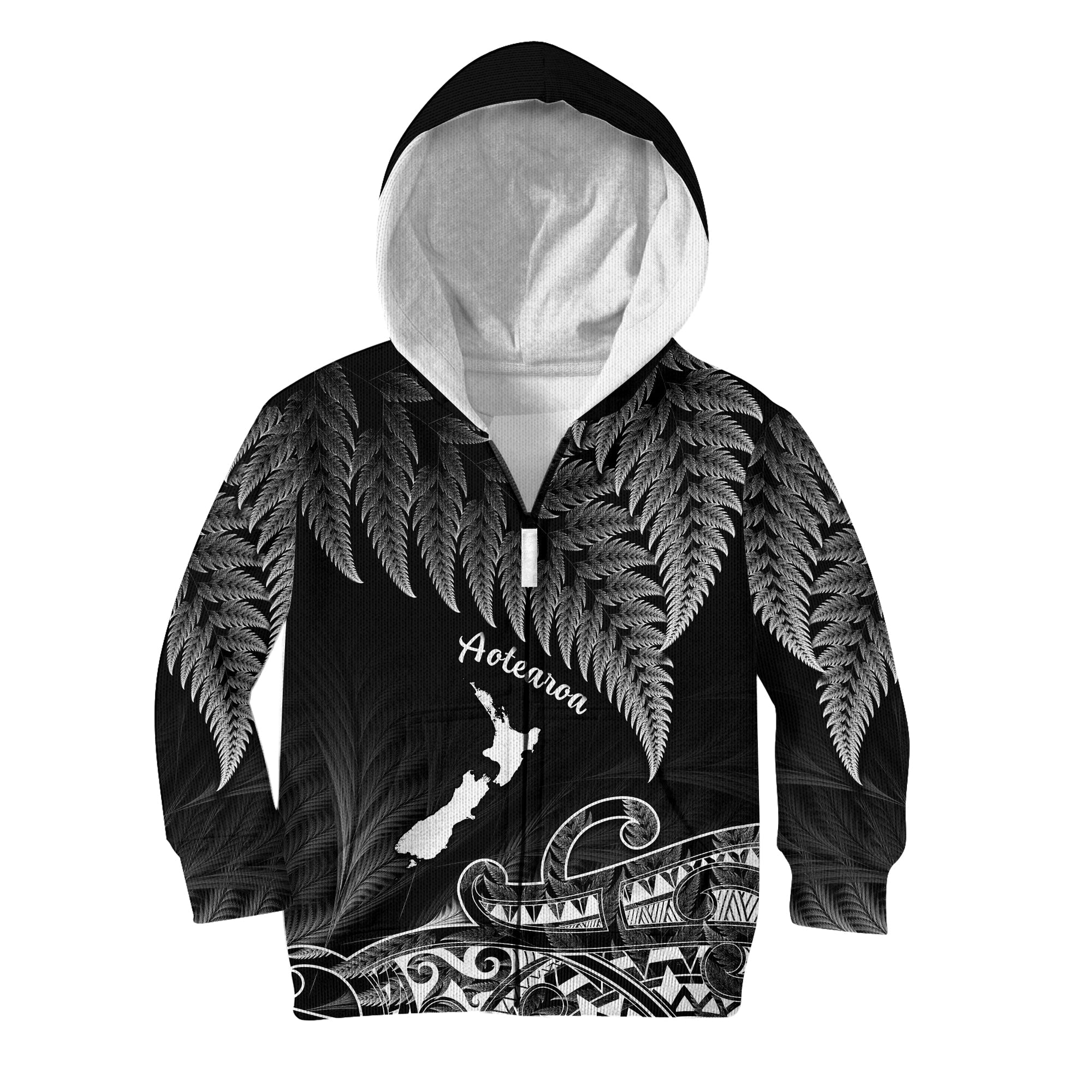 (Custom Personalised) New Zealand Silver Fern Hoodie KID Aotearoa Map Maori - Vibe Hoodie Shop