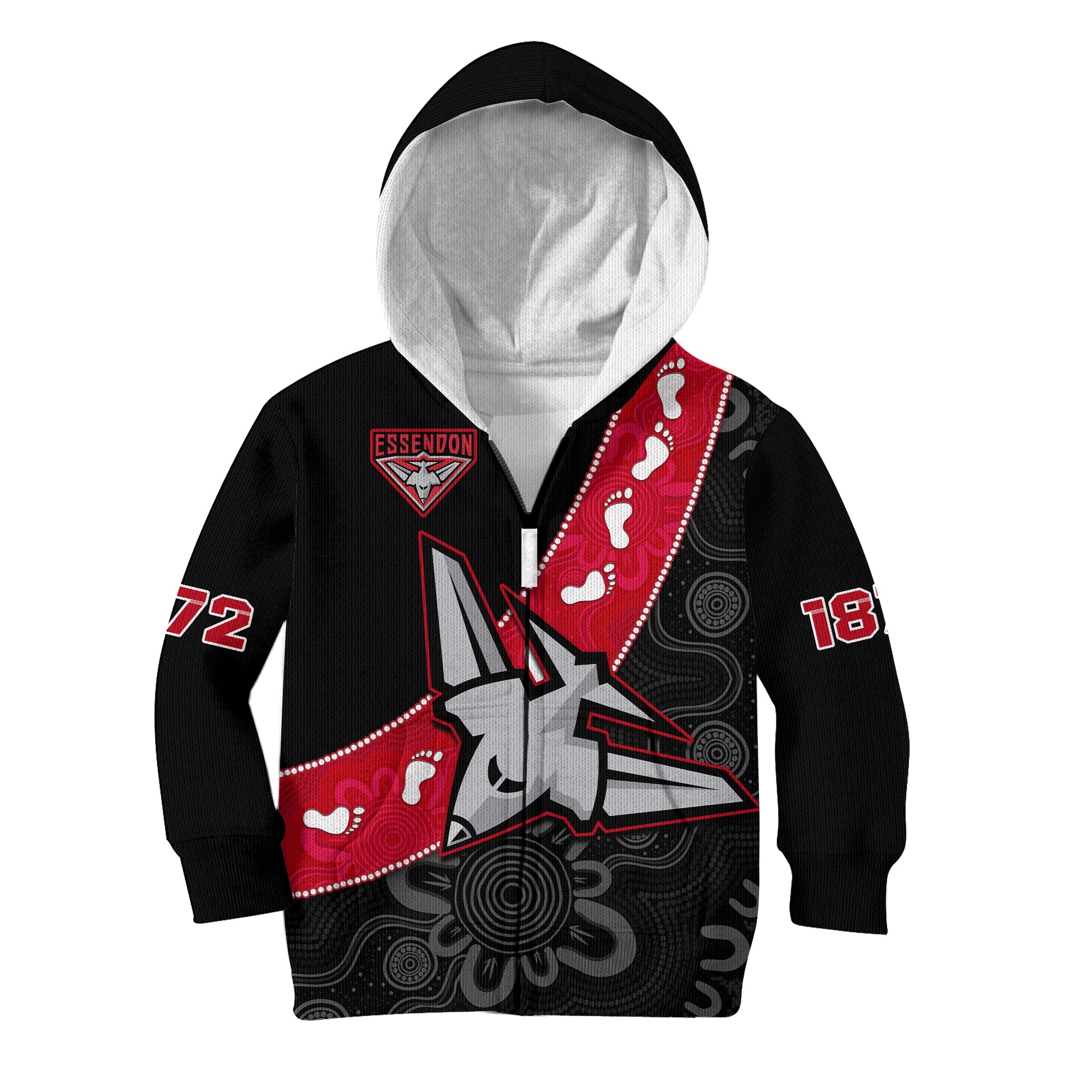 (Custom Text And Number) Essendon Football Hoodie KID Go Bombers 1872 Aboriginal Art - Vibe Hoodie Shop