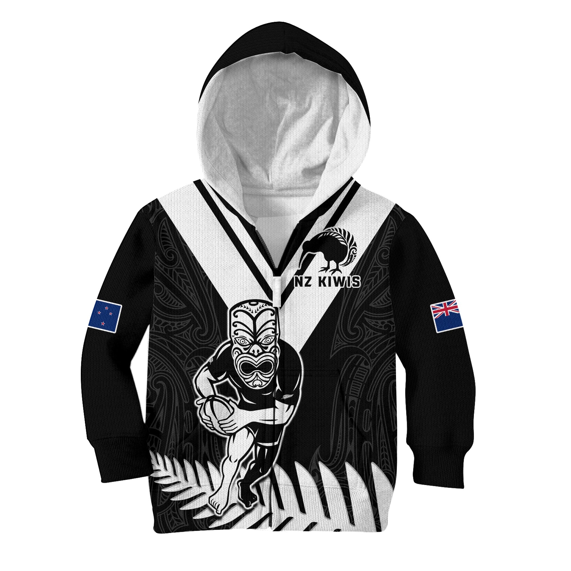 (Custom Text And Number) New Zealand Silver Fern Rugby Hoodie KID NZ Kiwi Pacific Maori Sporty - Vibe Hoodie Shop