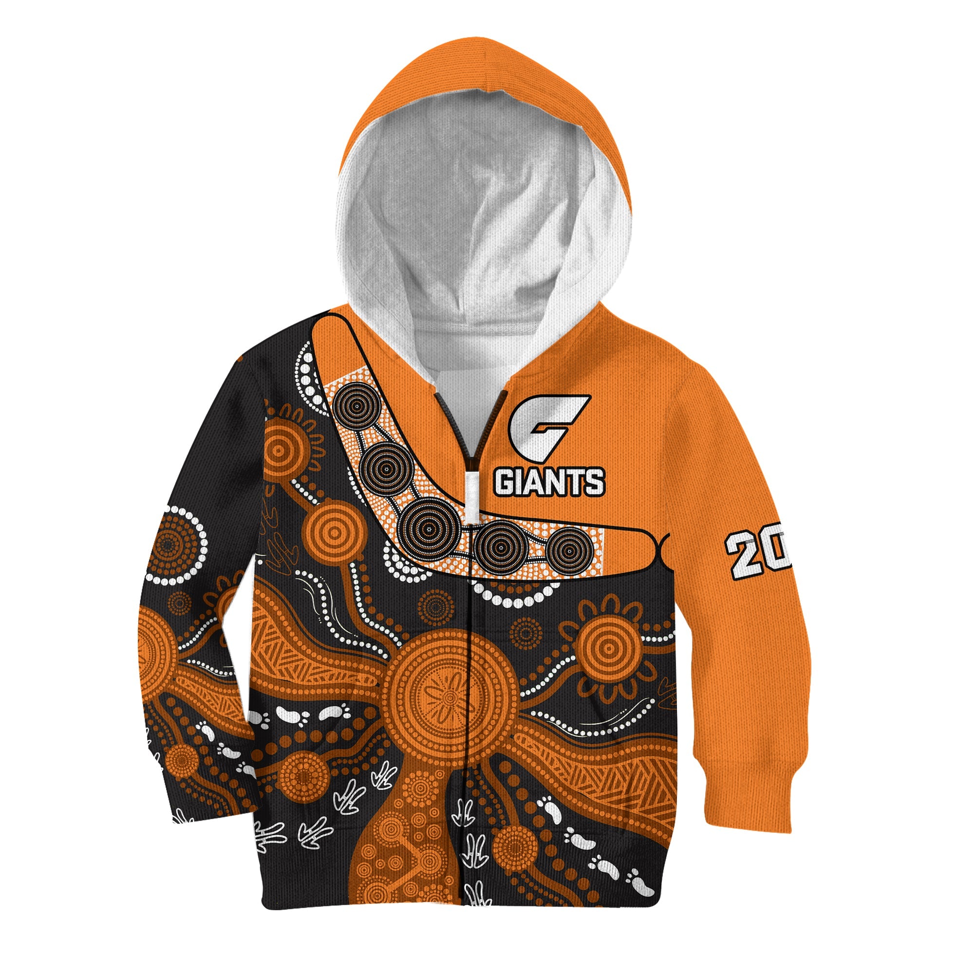 (Custom Text And Number) Greater Western Sydney Football Hoodie KID Giants 2012 Boomerang Indigenous Pattern - Vibe Hoodie Shop