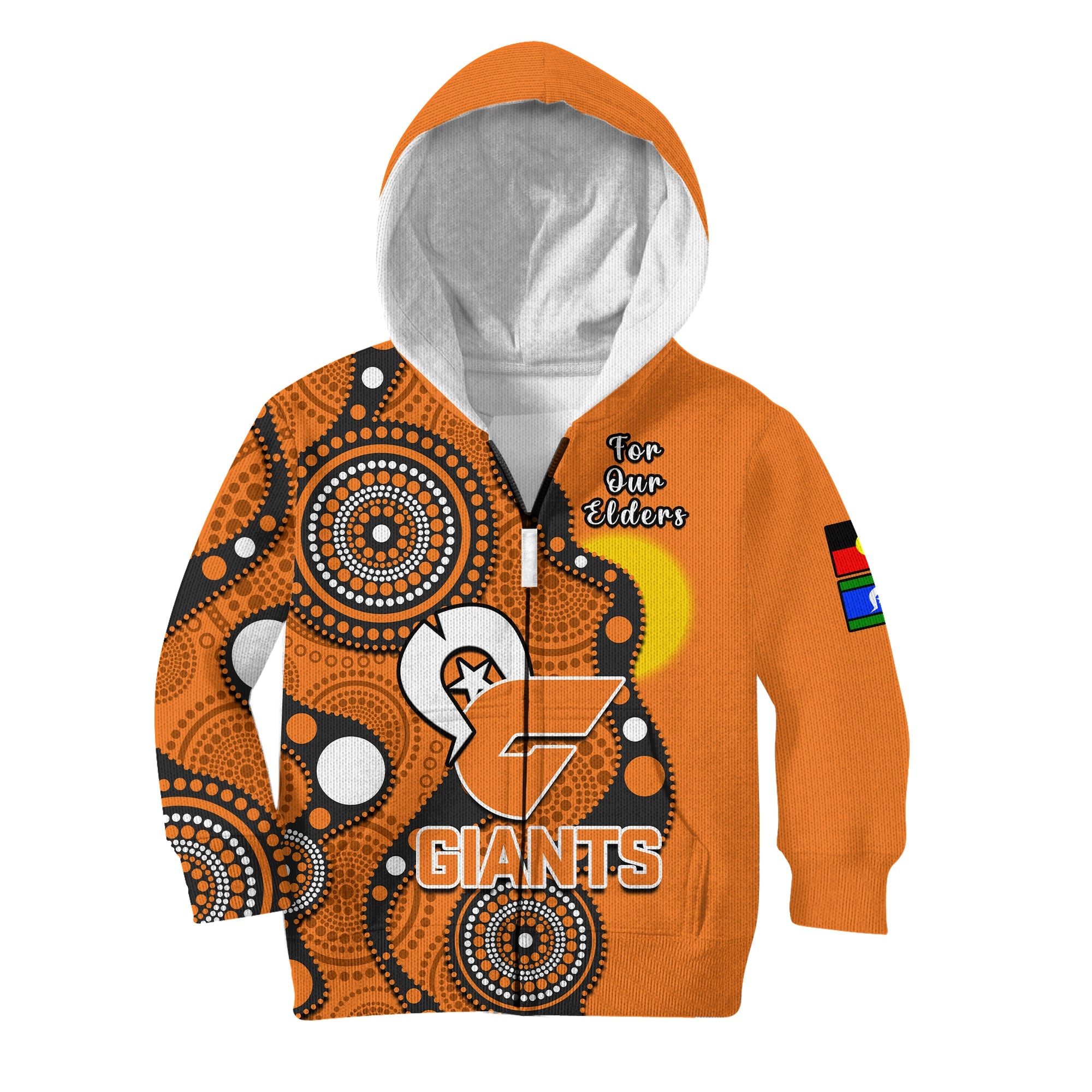 (Custom Text And Number) GWS Giants Football NAIDOC 2023 Hoodie KID Indigenous For Our Elders - Vibe Hoodie Shop