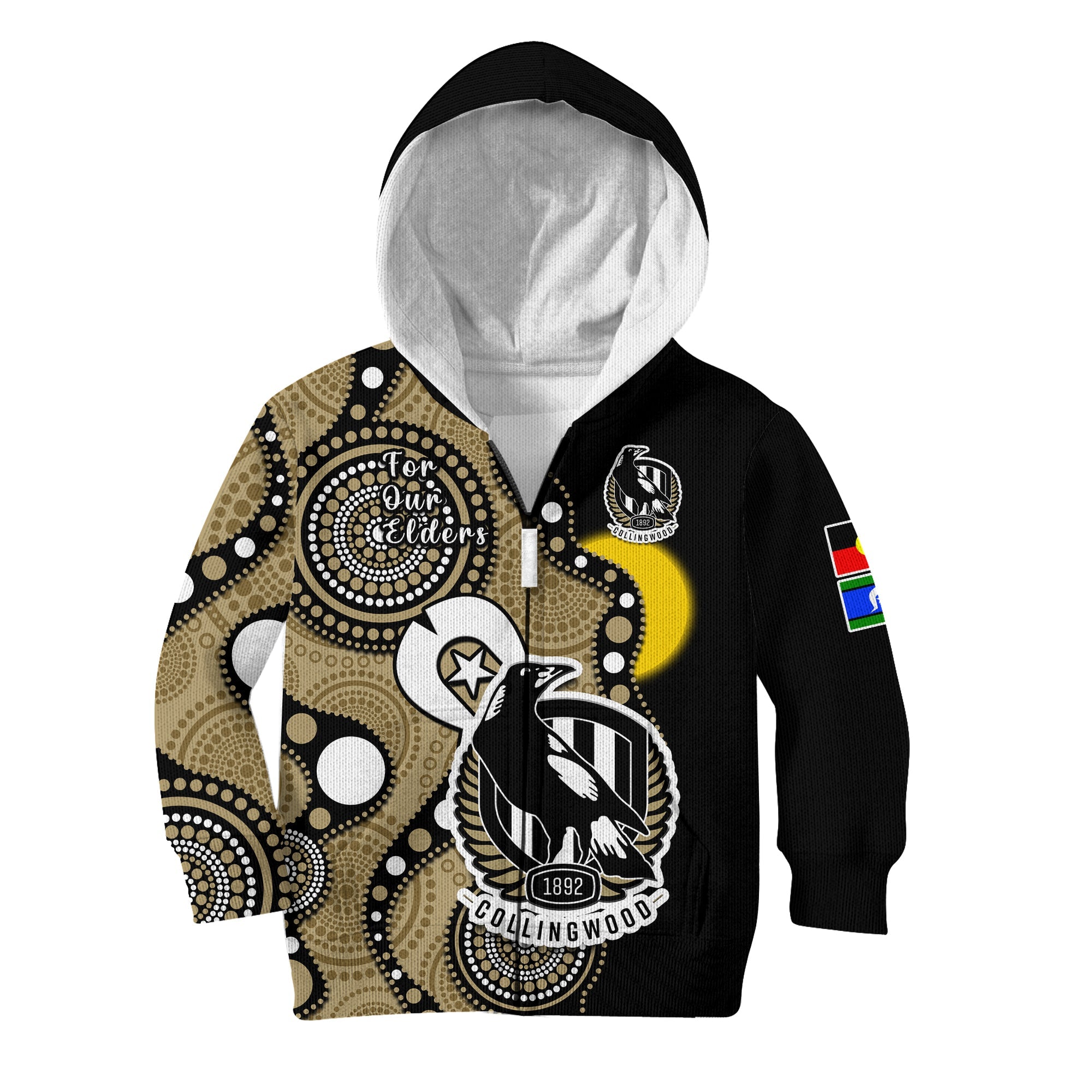 Collingwood Football NAIDOC 2023 Hoodie KID Magpies For Our Elders Indigenous Art - Vibe Hoodie Shop