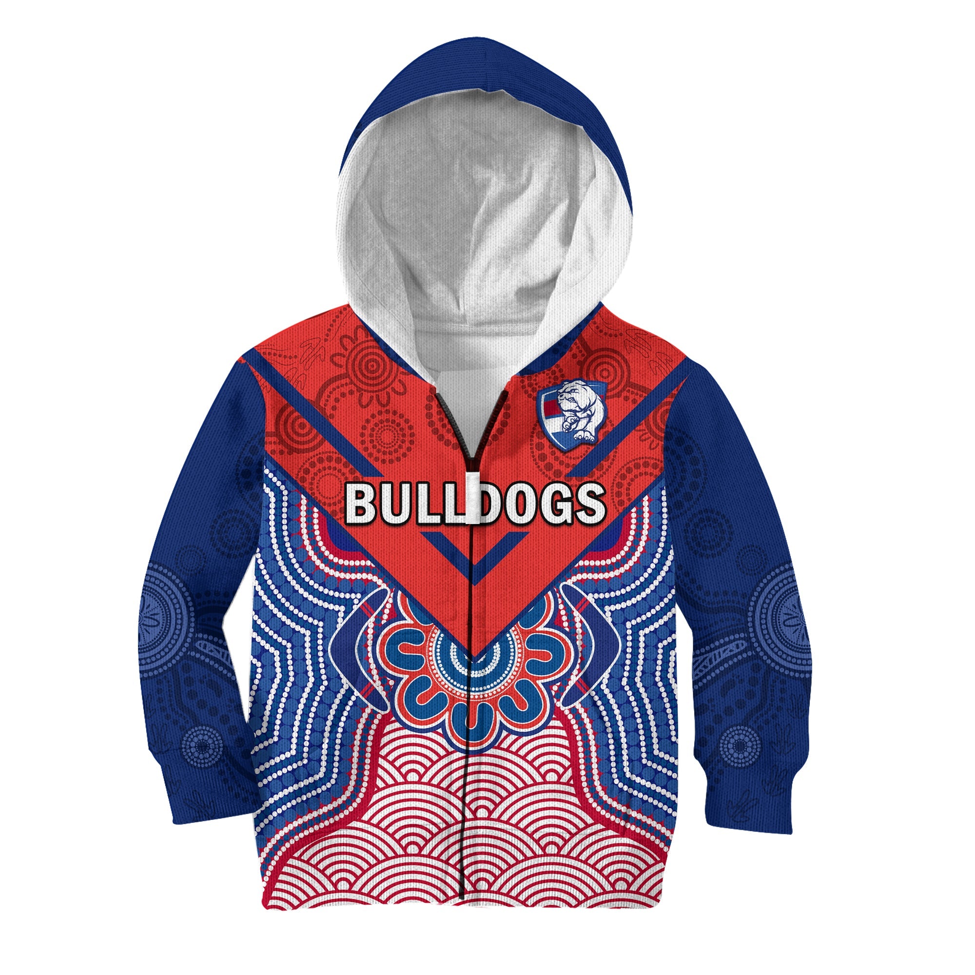 (Custom Text And Number) Bulldogs Football Hoodie KID Western Doggies Aboriginal Art - Vibe Hoodie Shop