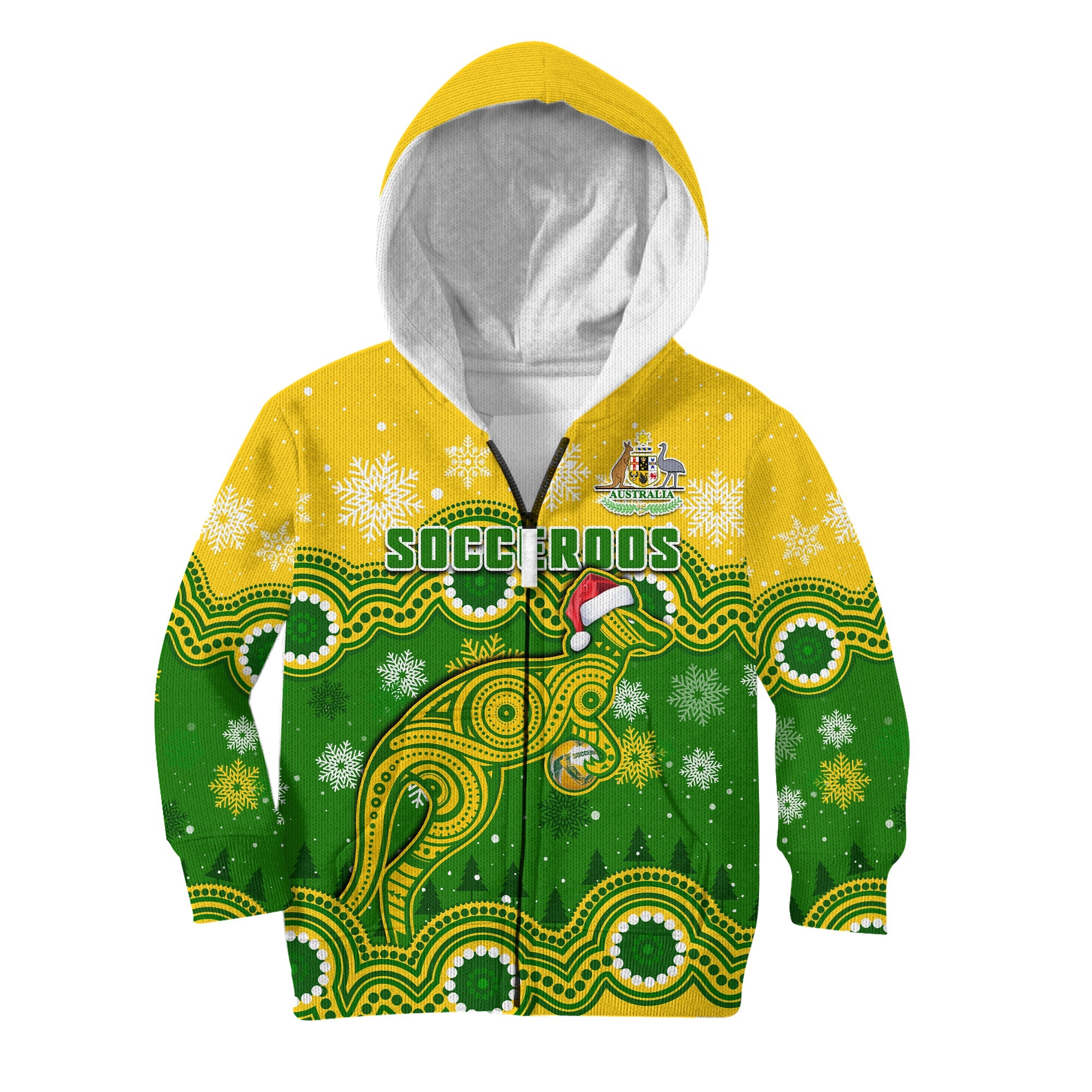 (Custom Personalised) Australia Soccer Christmas Hoodie KID Socceroos Indigenous Kangaroo - Vibe Hoodie Shop