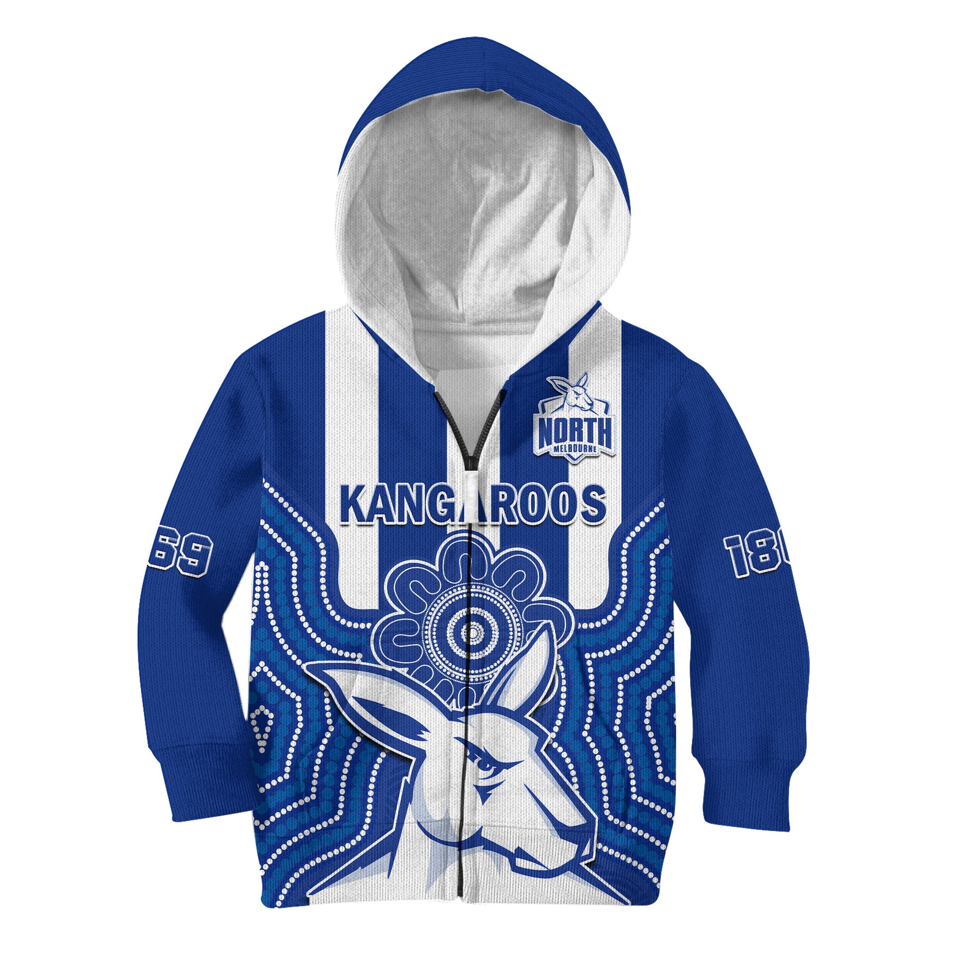 (Custom Text And Number) Melbourne Football Hoodie KID North Kangaroos 1869 Aboriginal Art - Vibe Hoodie Shop