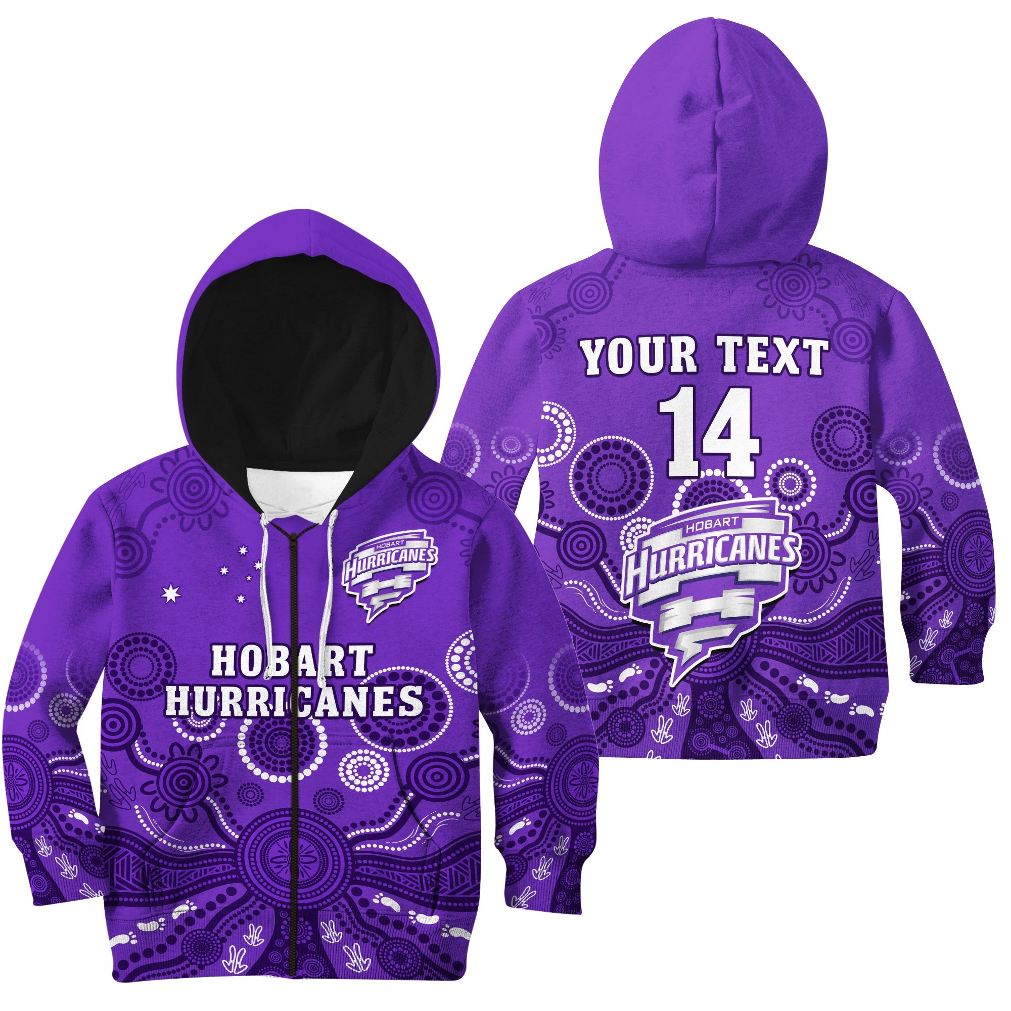 (Custom Text And Number) Hobart Hurricanes Cricket Hoodie KID Indigenous Artsy - Vibe Hoodie Shop