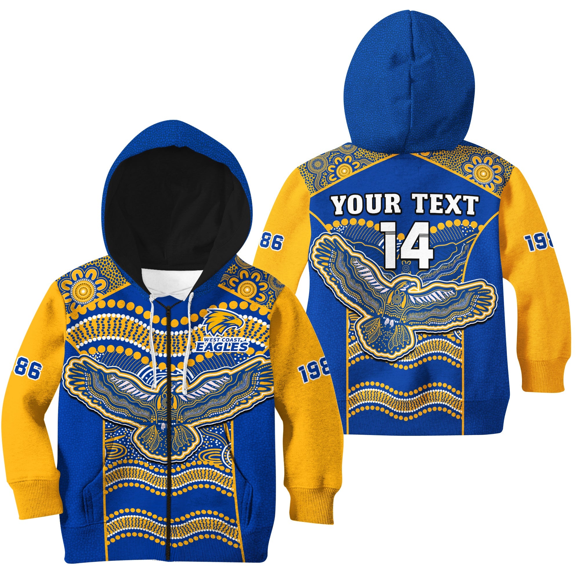 (Custom Text And Number) Eagles Football Hoodie KID West Coast 1986 Aboriginal Sporty Style - Vibe Hoodie Shop