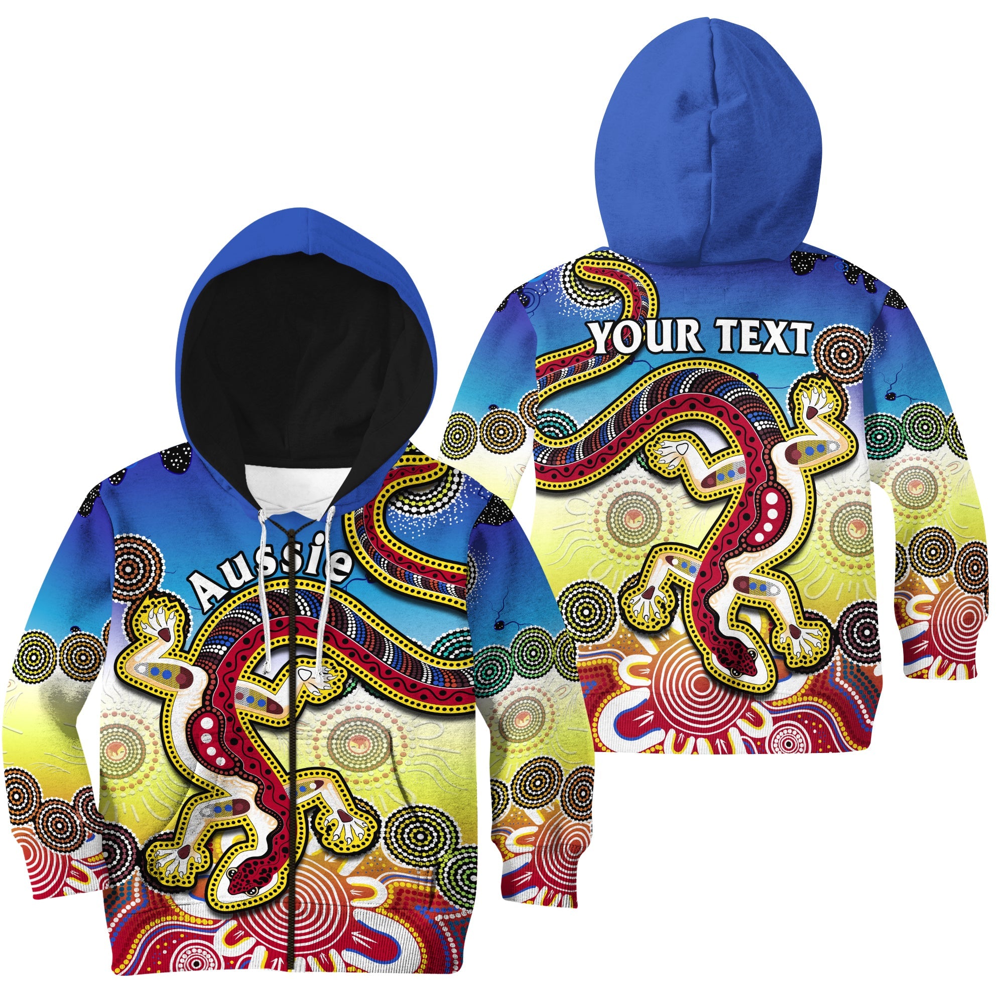 (Custom Personalised) Australia Hoodie KID Indigenous Red Lizard Love Aussie Artsy - Vibe Hoodie Shop