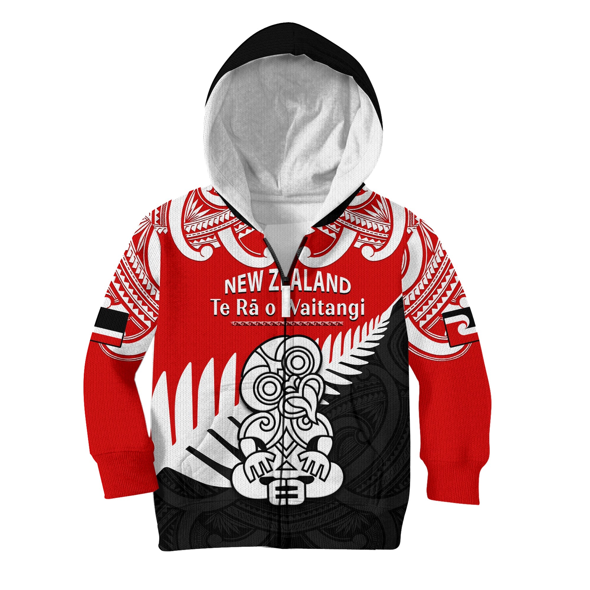 (Custom Personalised) Waitangi Day Hoodie KID Tino Rangatiratanga Flag With Tiki Maori Fern - Vibe Hoodie Shop