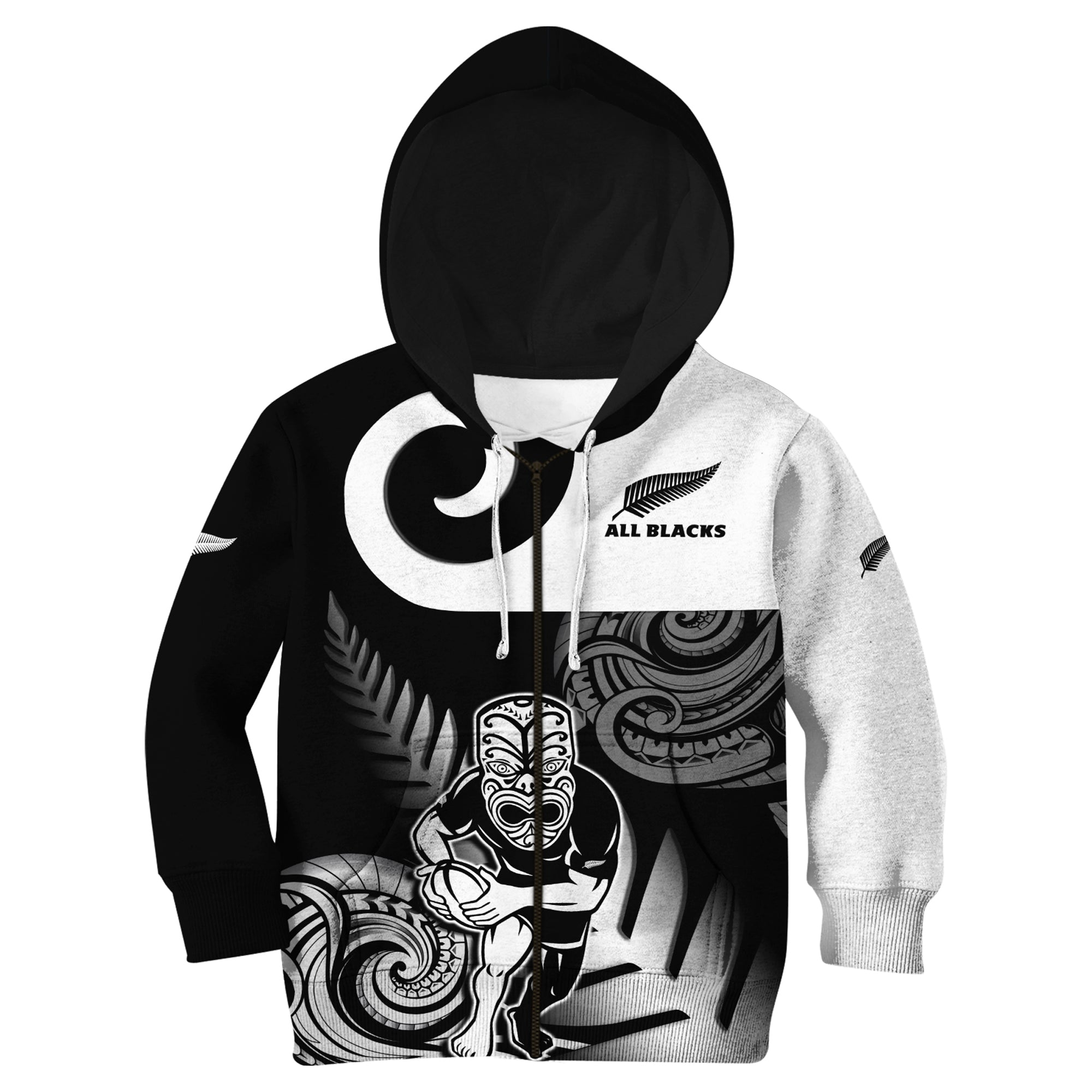 Custom Text And Number New Zealand Silver Fern Rugby Hoodie KID All Black Maori Koru - Vibe Hoodie Shop