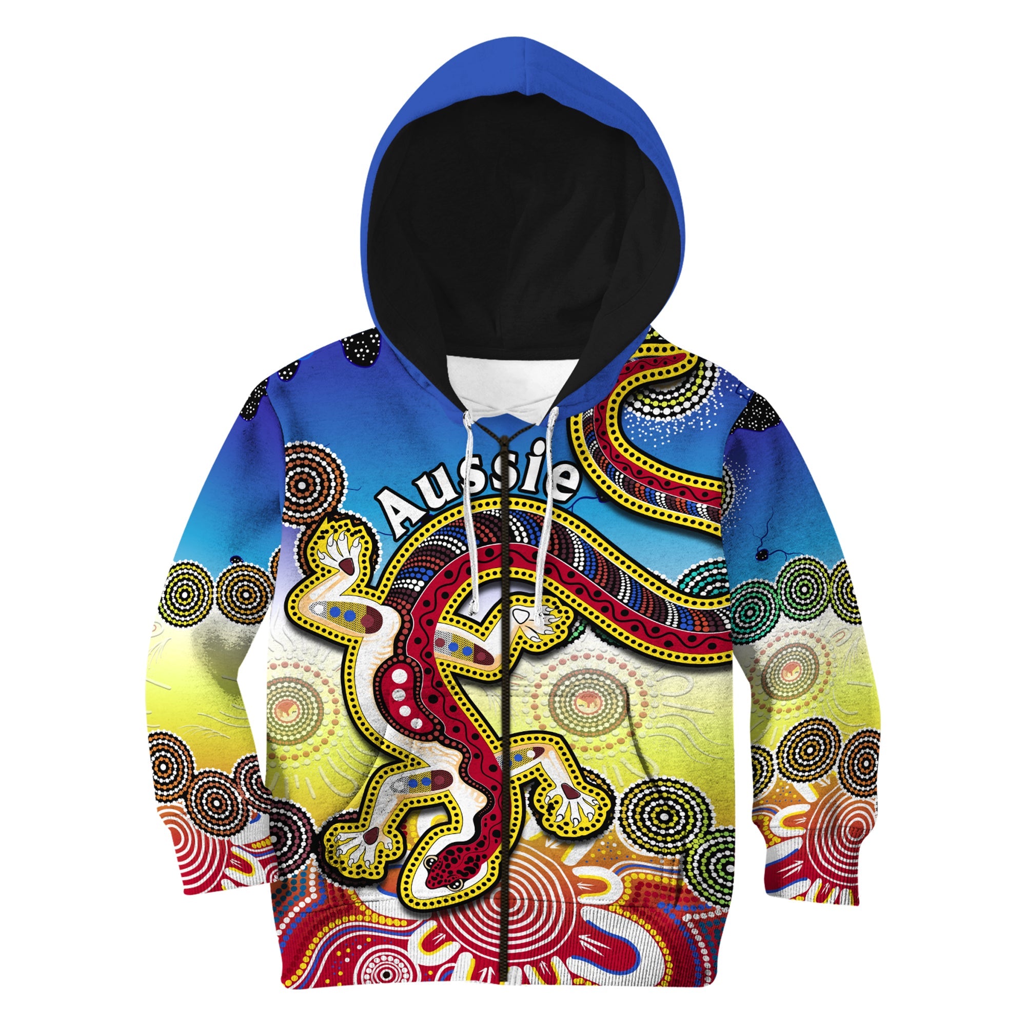 (Custom Personalised) Australia Hoodie KID Indigenous Red Lizard Love Aussie Artsy - Vibe Hoodie Shop