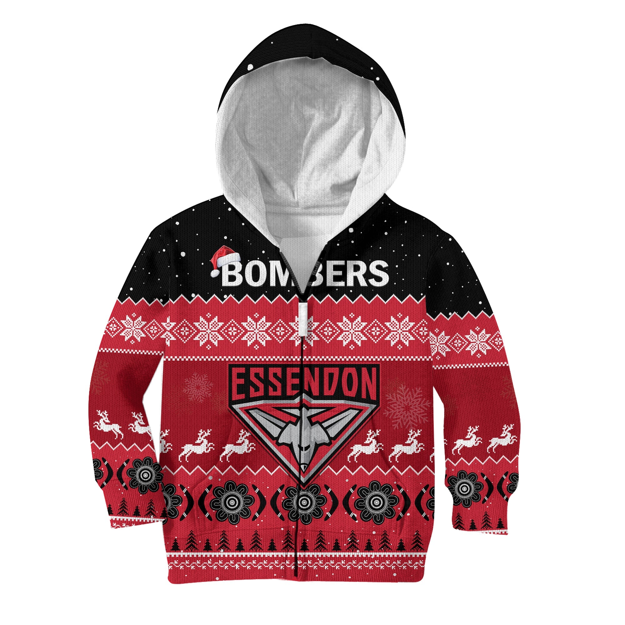 (Custom Personalised) Essendon Football Hoodie KID Bombers Indigenous Merry Christmas - Vibe Hoodie Shop