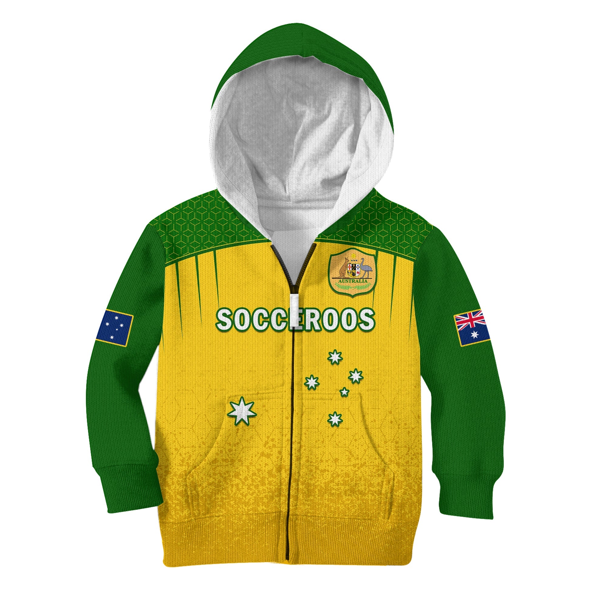 (Custom Text And Number) Australia Soccer Hoodie KID Socceroos Dots Kangaroo Simple Style - Vibe Hoodie Shop