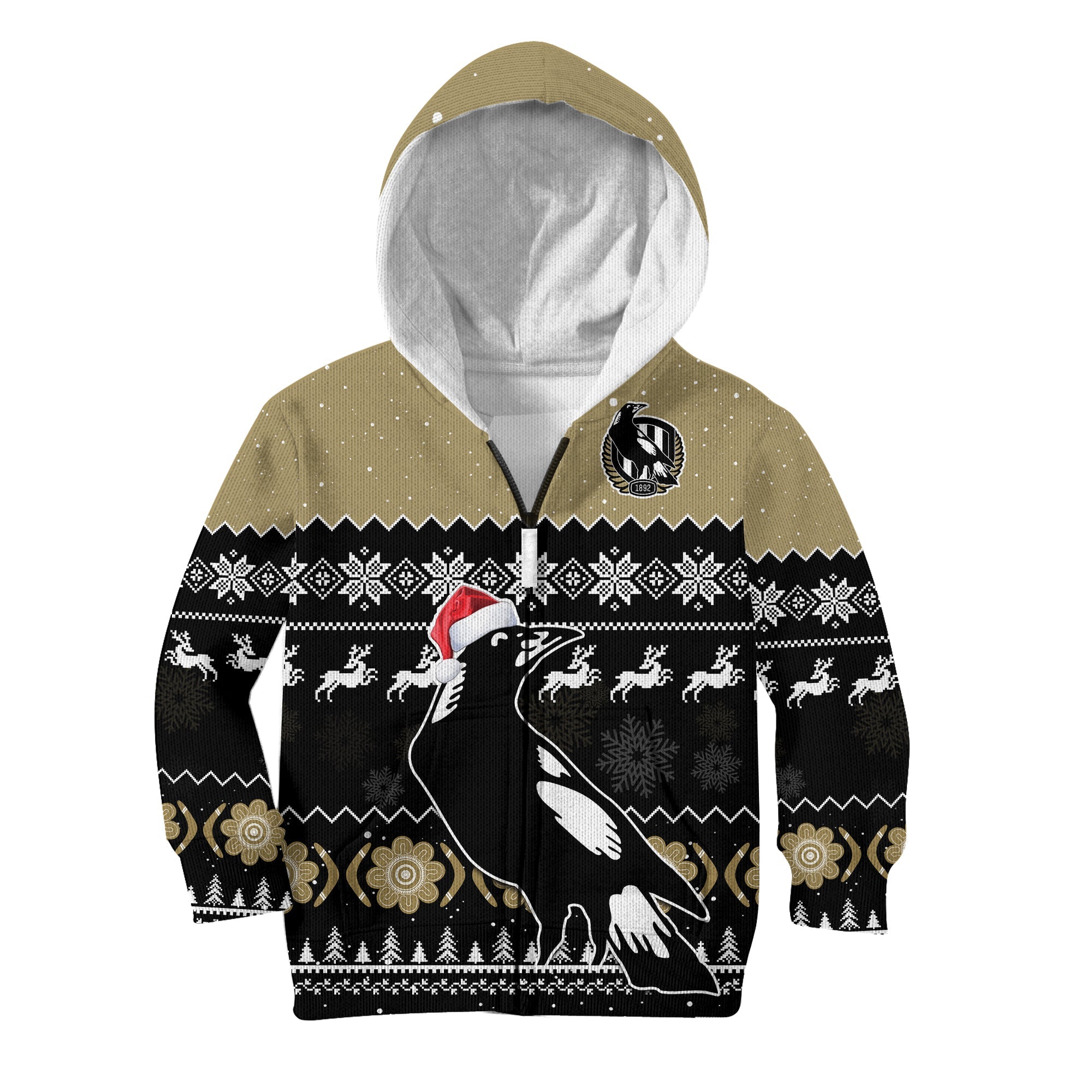 (Custom Personalised) Collingwood Football Hoodie KID Magpies Indigenous Merry Christmas - Vibe Hoodie Shop