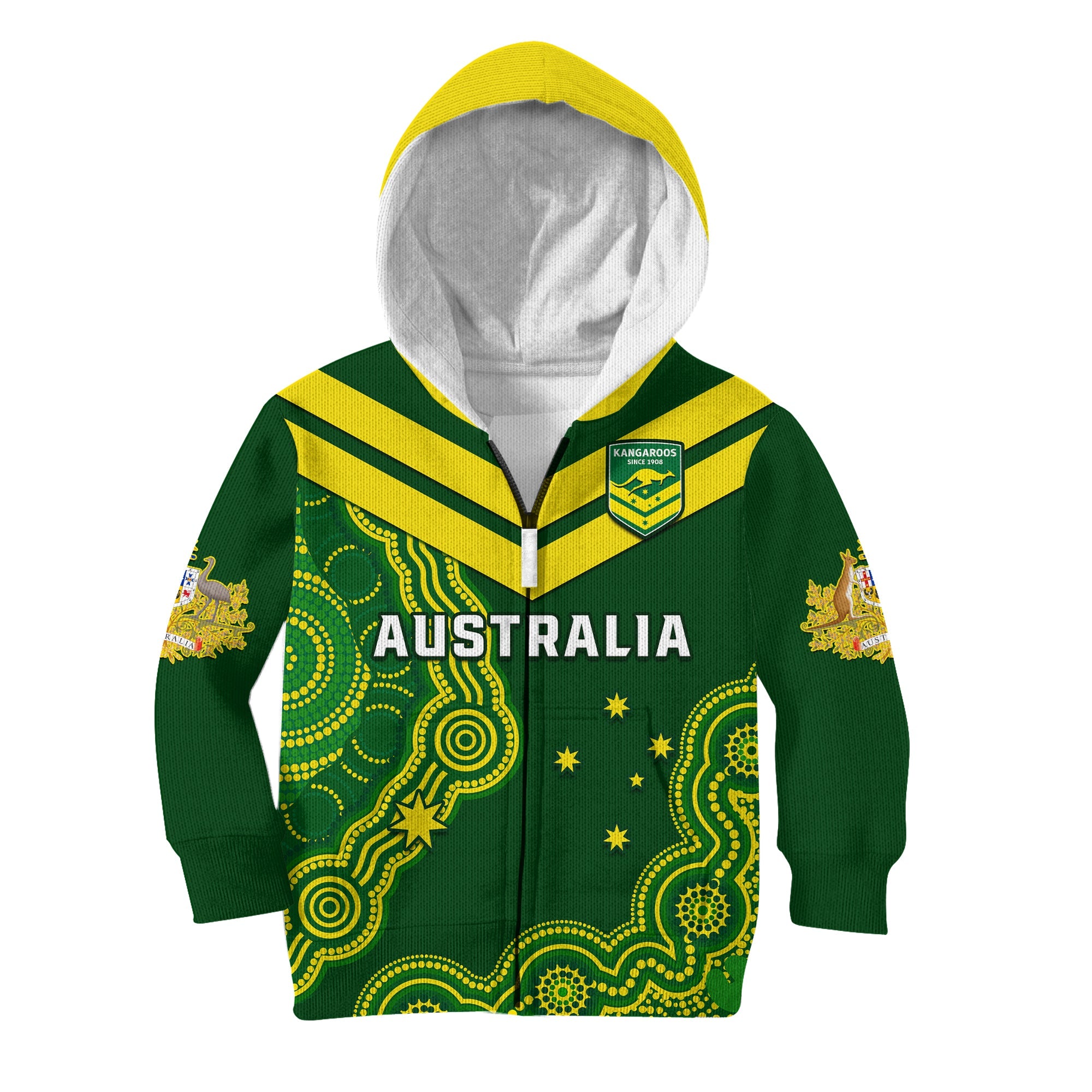 (Custom Text And Number) Australia Rugby Hoodie KID The Kangaroos Champions Pacific Indigenous - Vibe Hoodie Shop