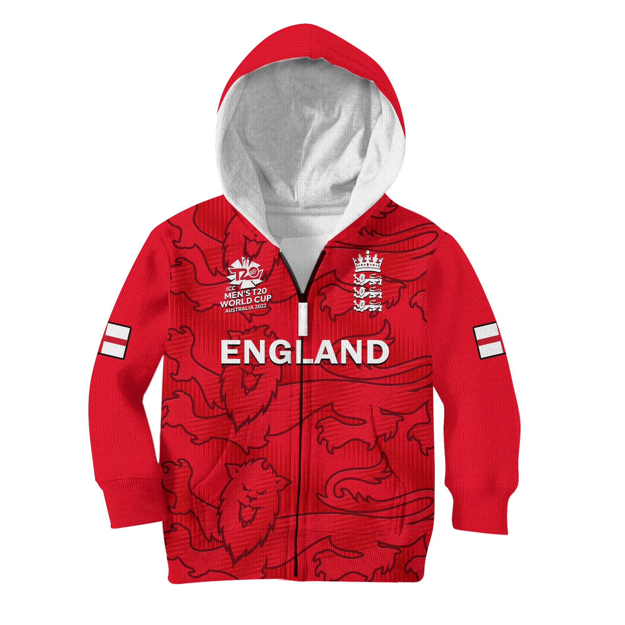 (Custom Text And Number) England Cricket Hoodie KID Mens T20 World Cup - Vibe Hoodie Shop