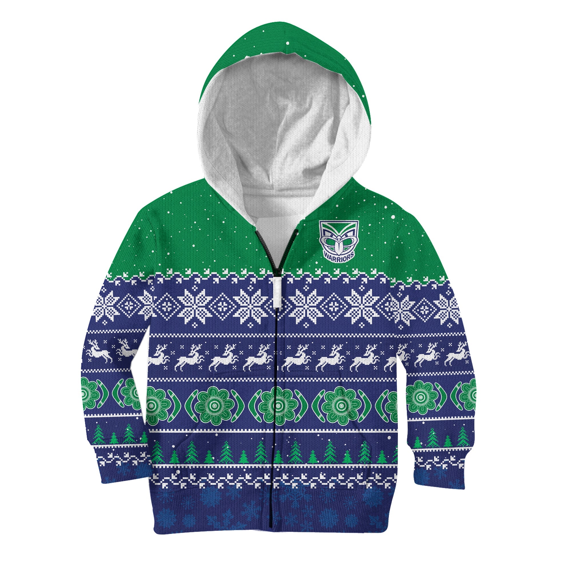 Warriors Rugby Hoodie KID New Zealand Indigenous Merry Christmas - Vibe Hoodie Shop