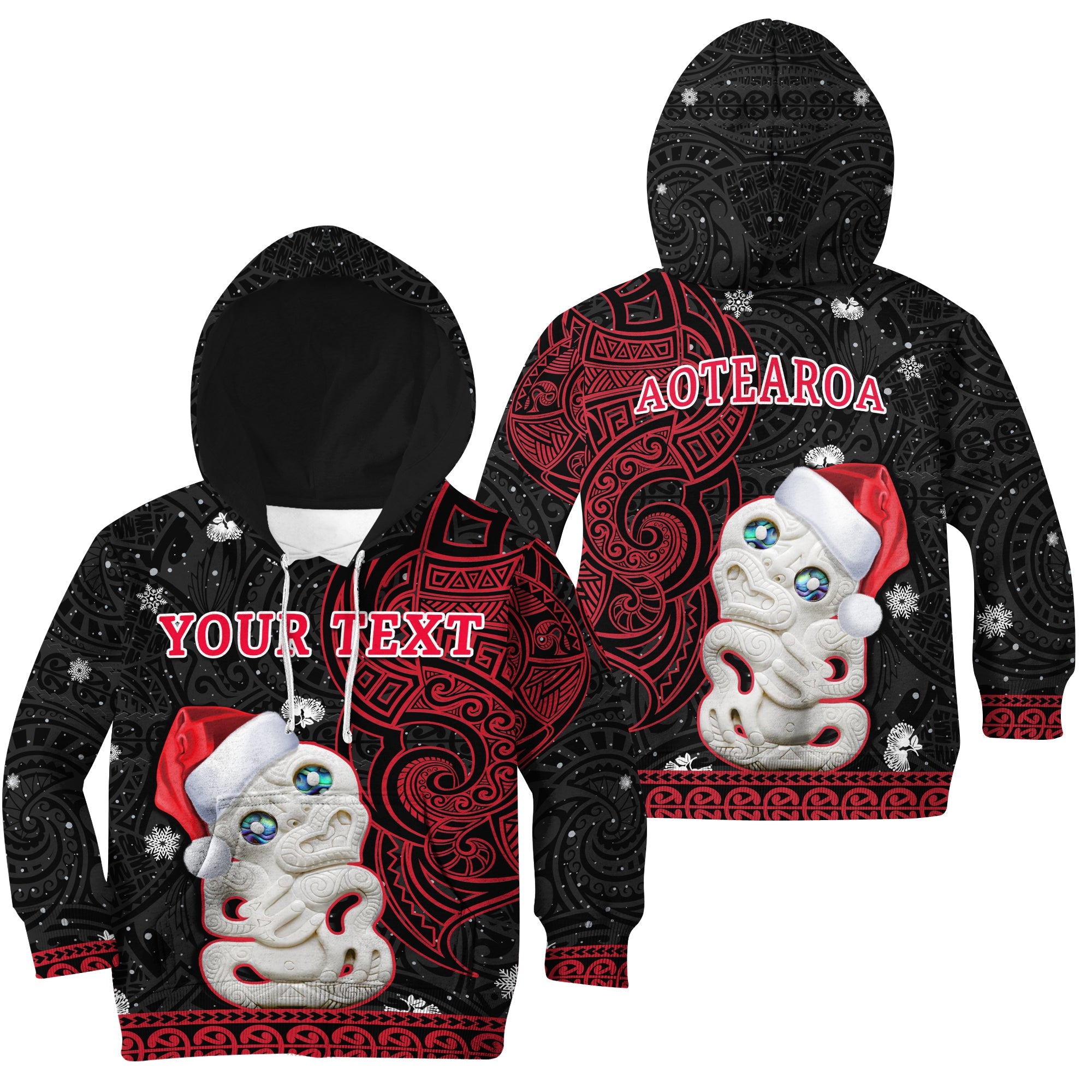 (Custom Personalised) New Zealand Christmas Hoodie KID Hei Tiki Red Pohutukawa Meri Kirihimete - Vibe Hoodie Shop