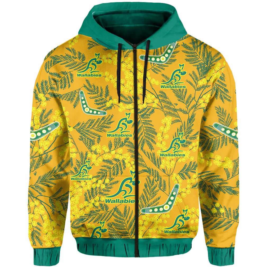 (Custom Personalised) Wallabies Rugby Hoodie Golden Wattle Aboriginal Boomerang Style Hawaii LT13 - Vibe Hoodie Shop